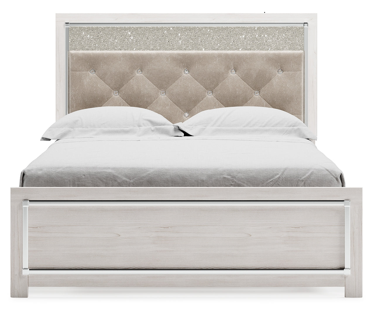 Altyra Queen Upholstered & Panel Bed, Color- White