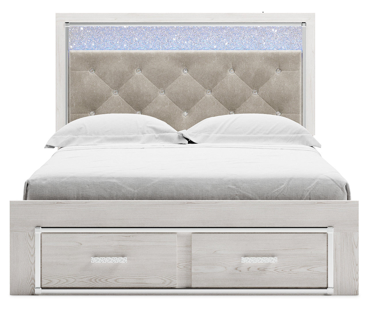 Altyra Queen Upholstered & Panel Bed, Color- White