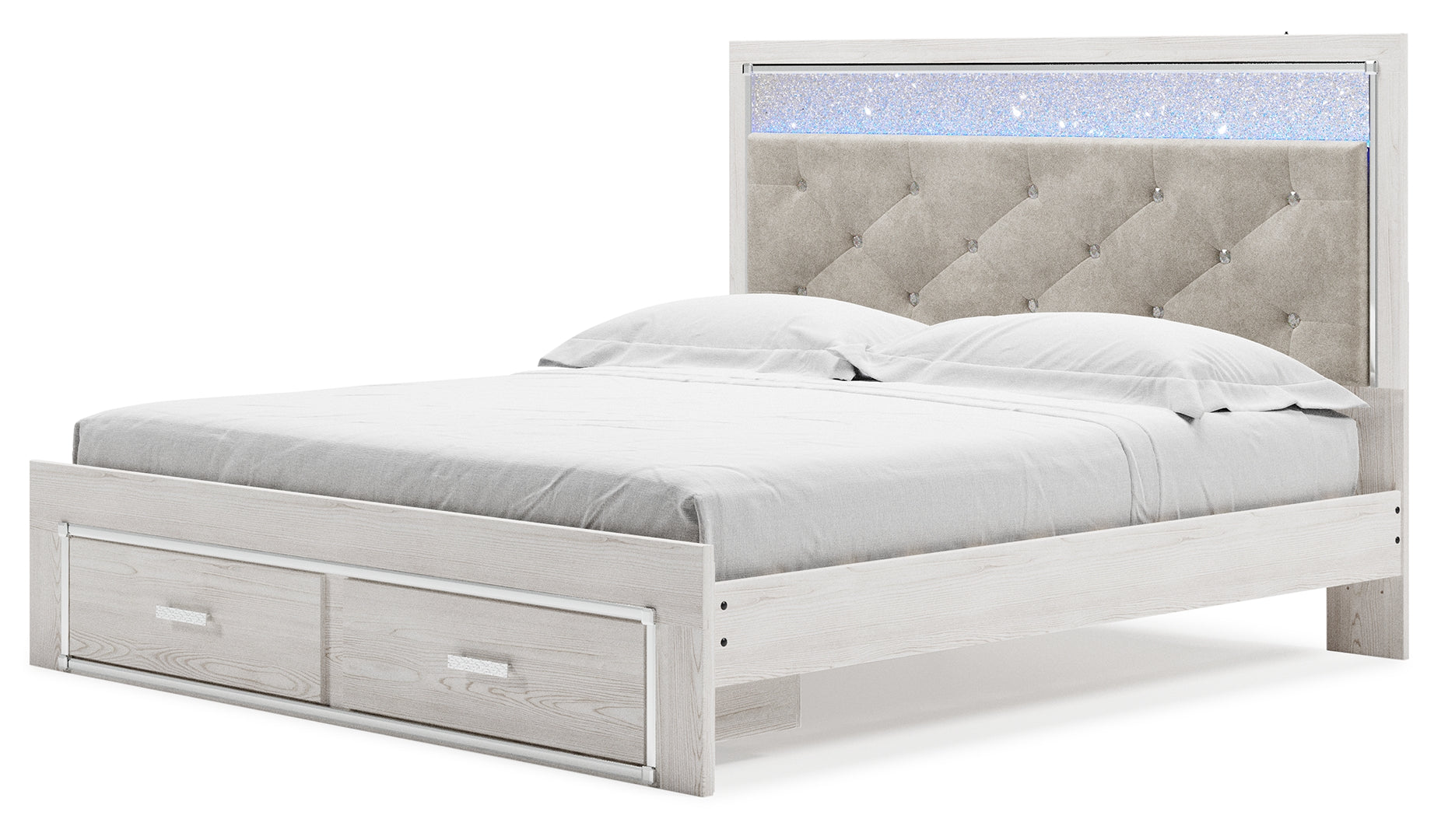 Altyra Queen Upholstered & Panel Bed, Color- White