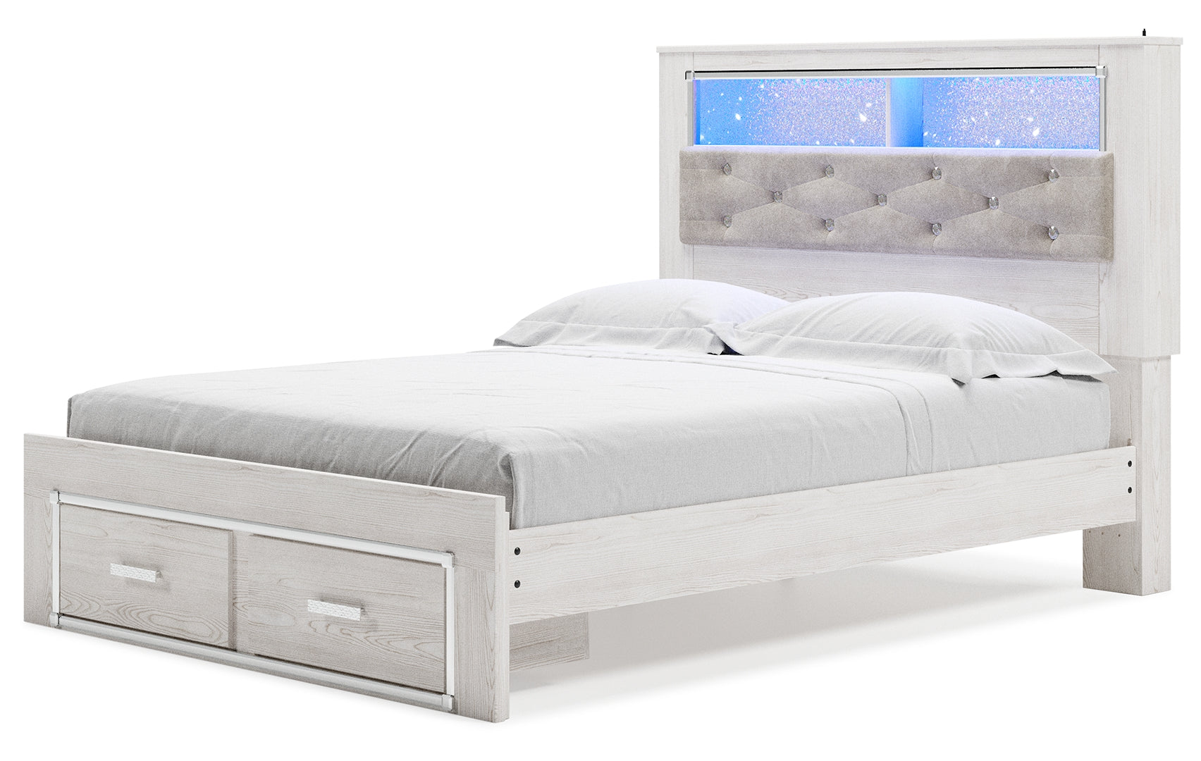 Altyra Queen Upholstered & Panel Bed, Color- White