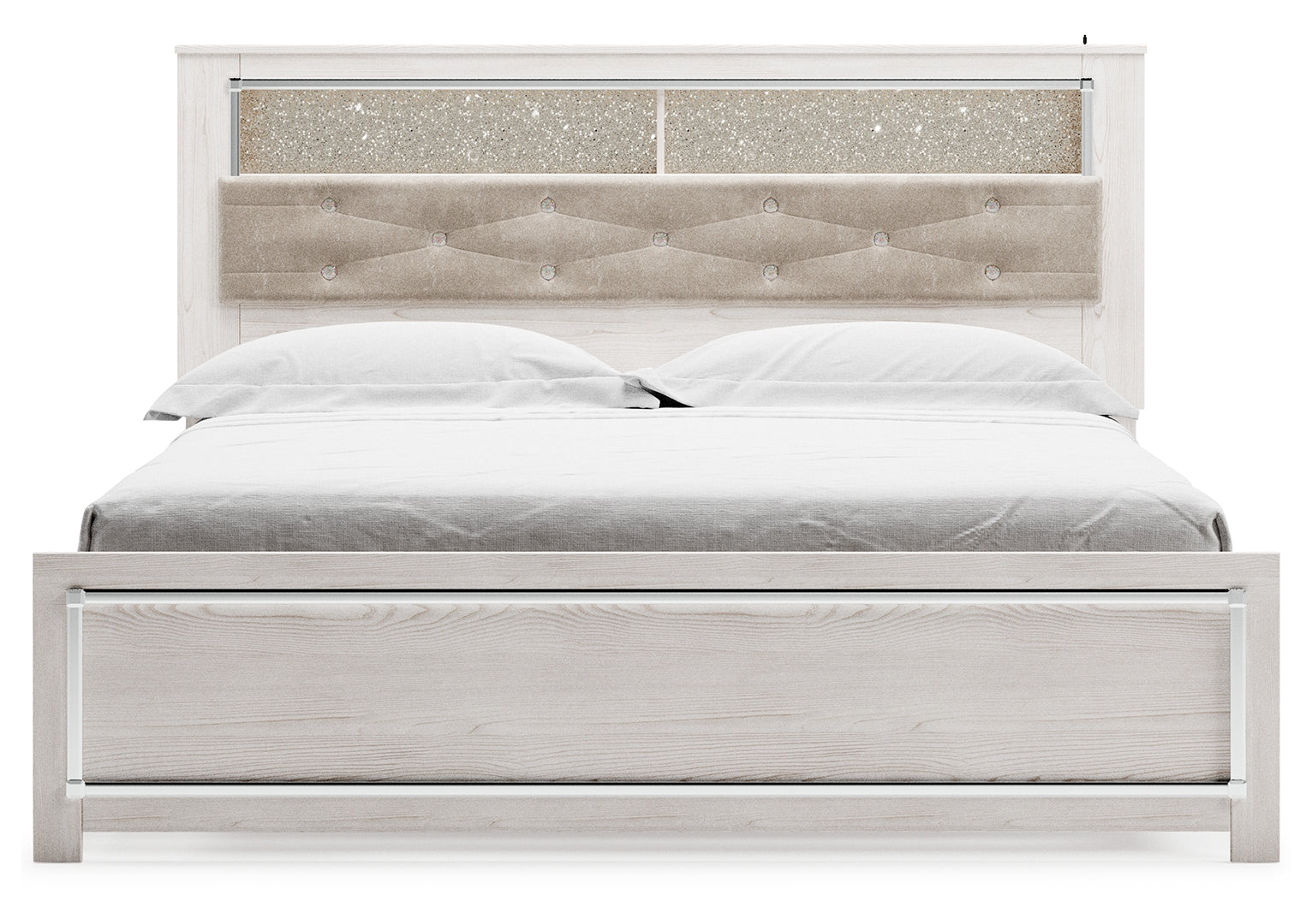 Altyra Queen Upholstered & Panel Bed, Color- White