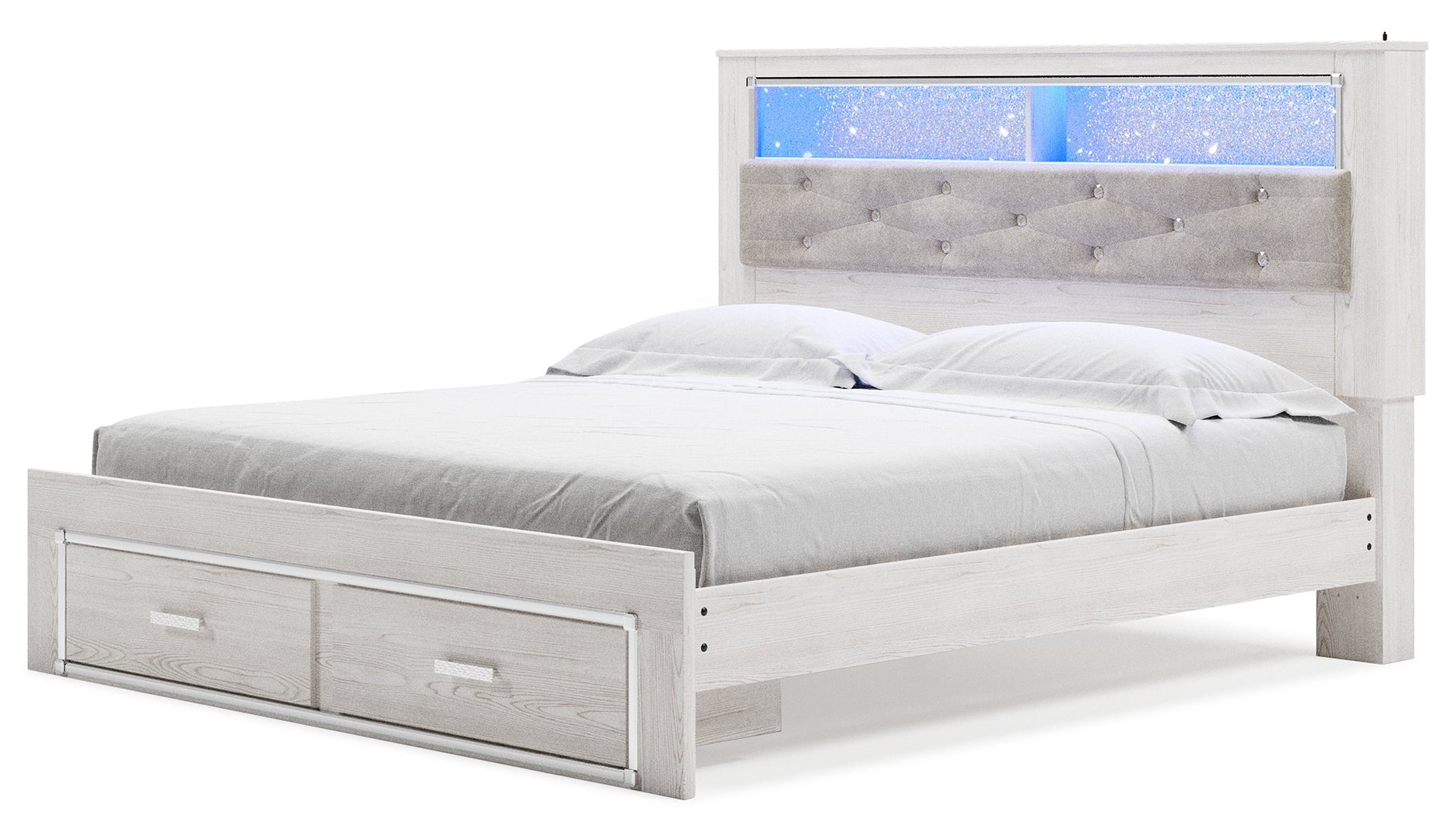 Altyra Queen Upholstered & Panel Bed, Color- White