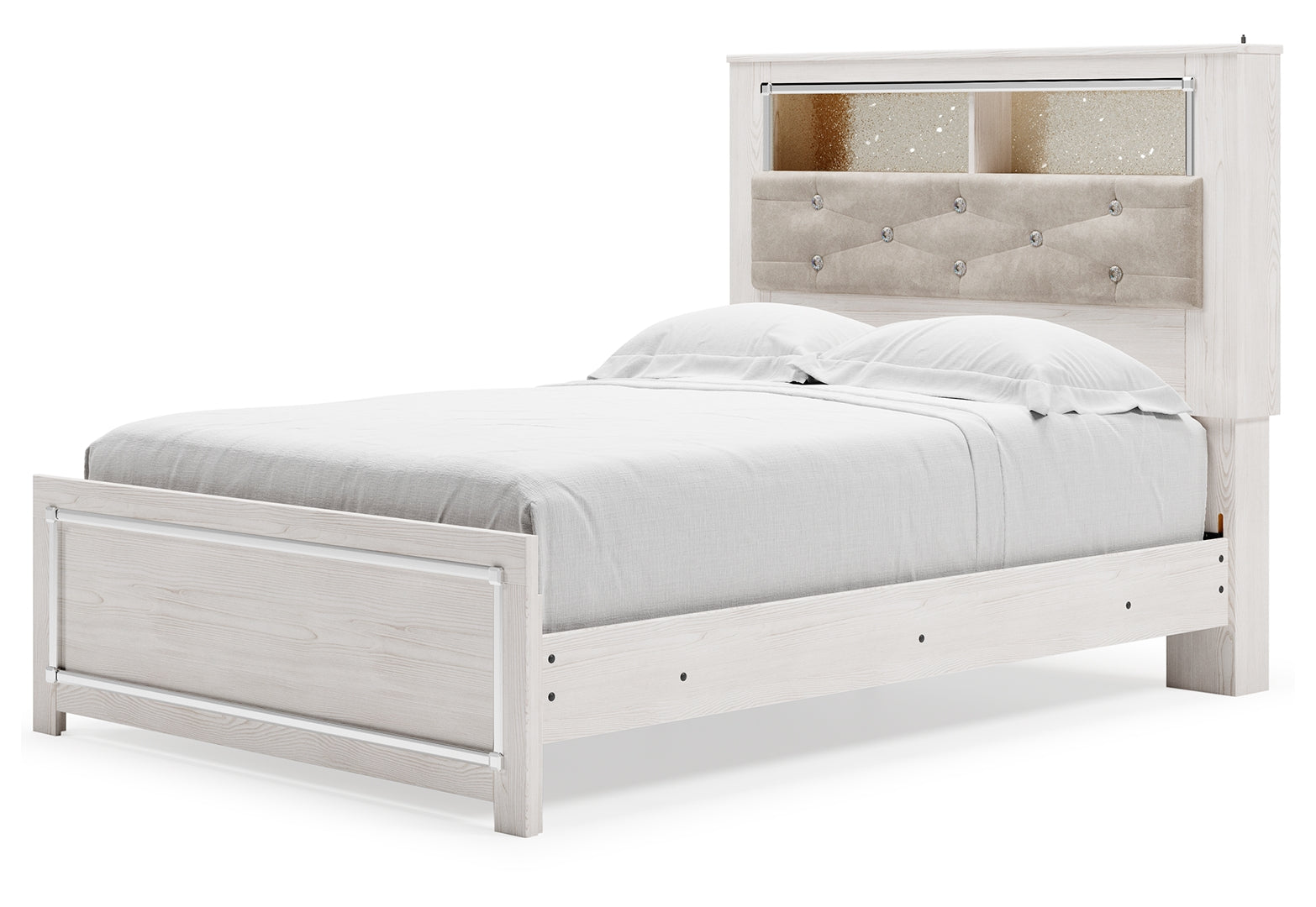 Altyra Queen Upholstered & Panel Bed, Color- White