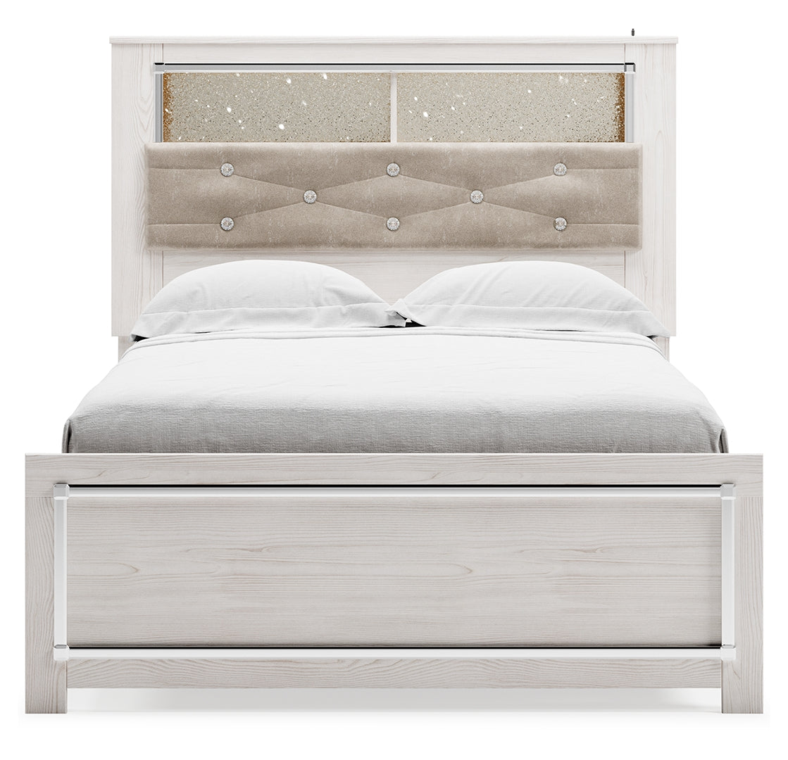 Altyra Queen Upholstered & Panel Bed, Color- White