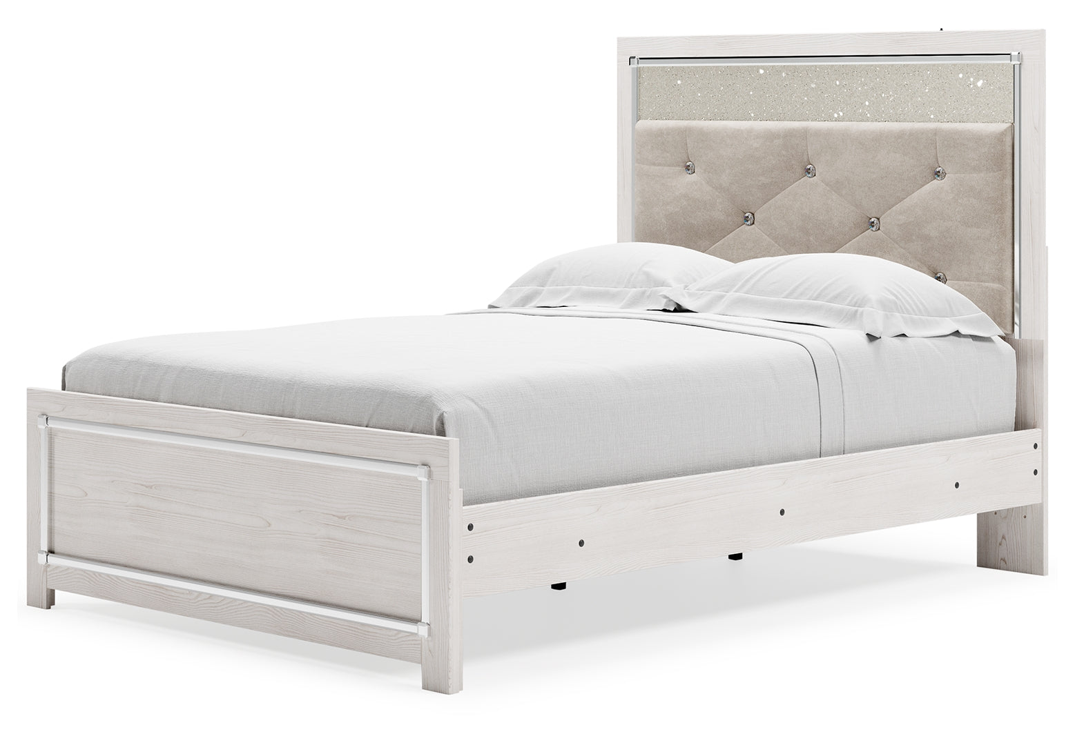 Altyra Queen Upholstered & Panel Bed, Color- White