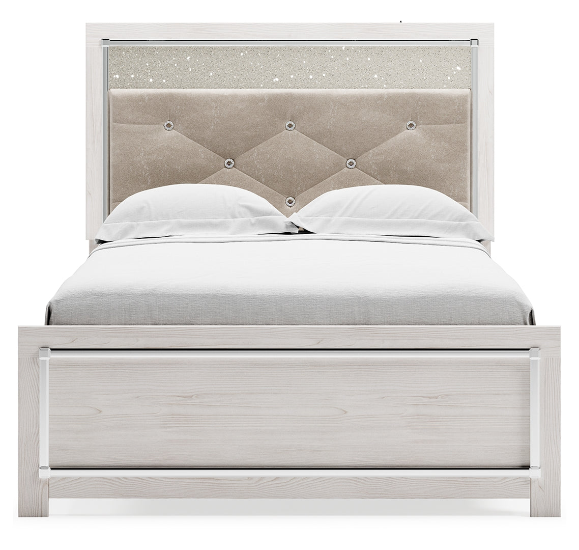 Altyra Queen Upholstered & Panel Bed, Color- White