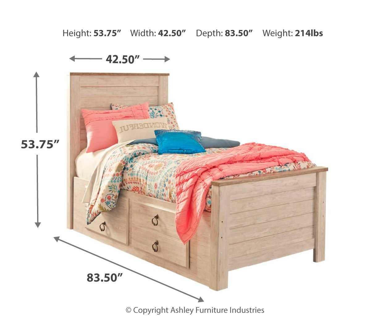 Willowton Twin Panel Bed with 2 Storage