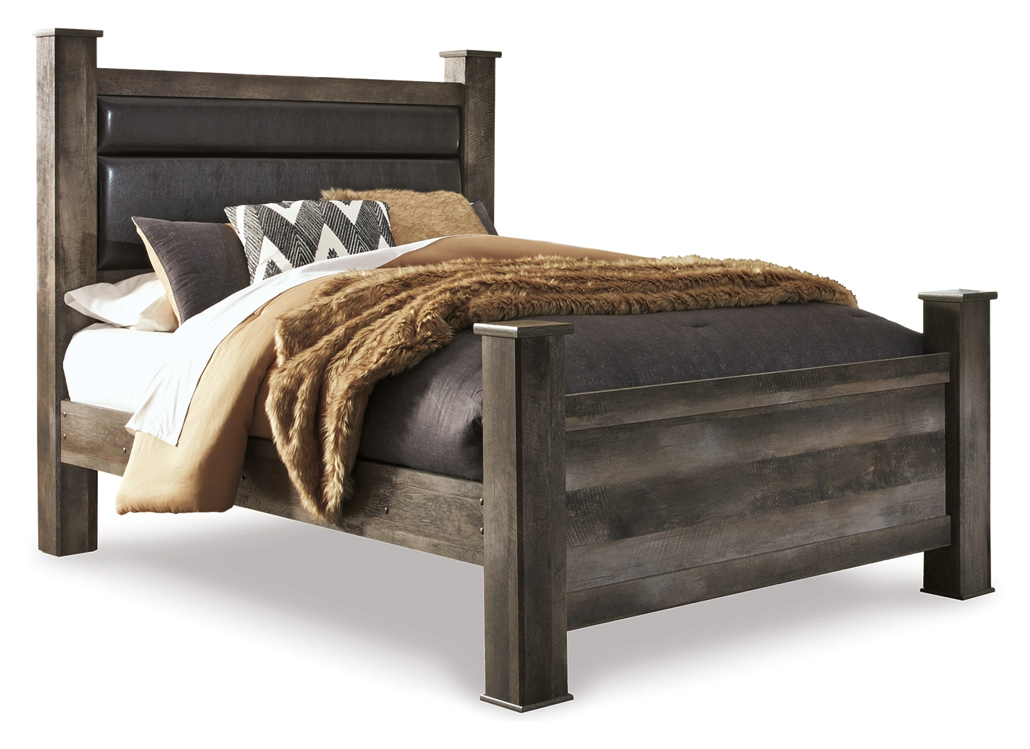 Wynnlow Modern Rustic Design Bed Queen Upholstered Poster