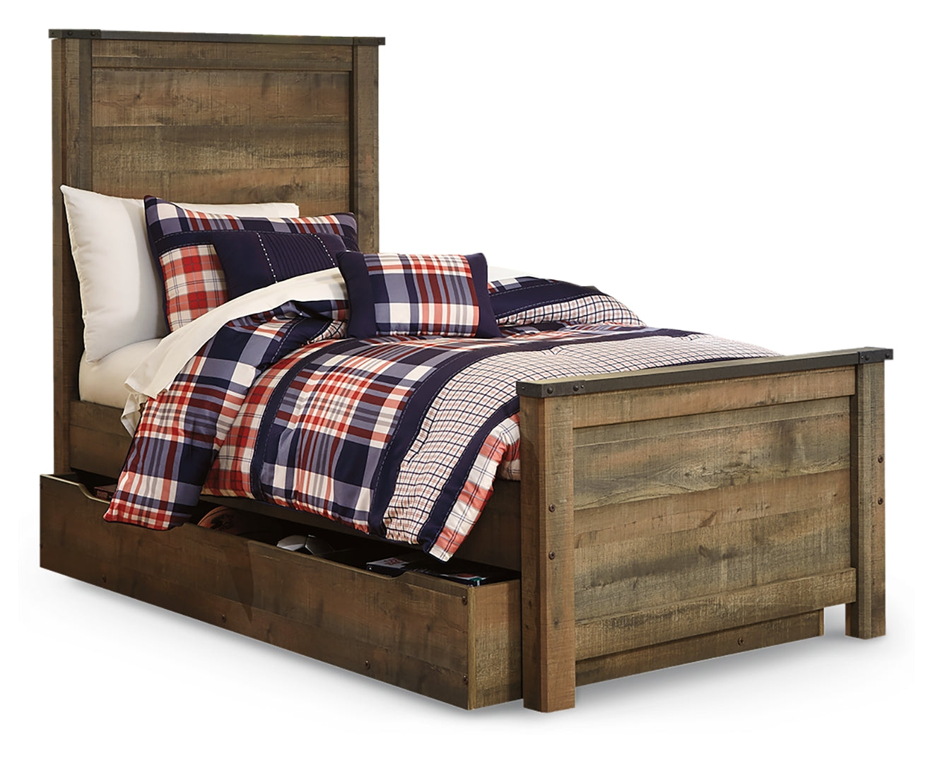 Trinell Rustic Finish Bed Twin With 1 Large Storage Drawer