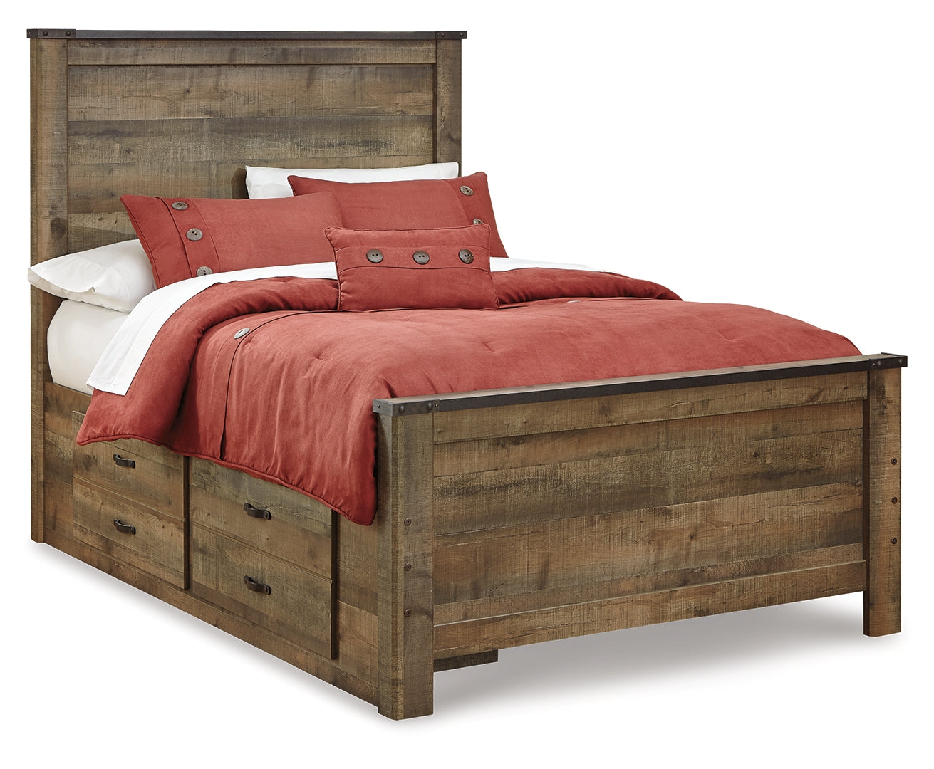 Trinell Rustic Finish Bed Full With 2 Storage Drawers