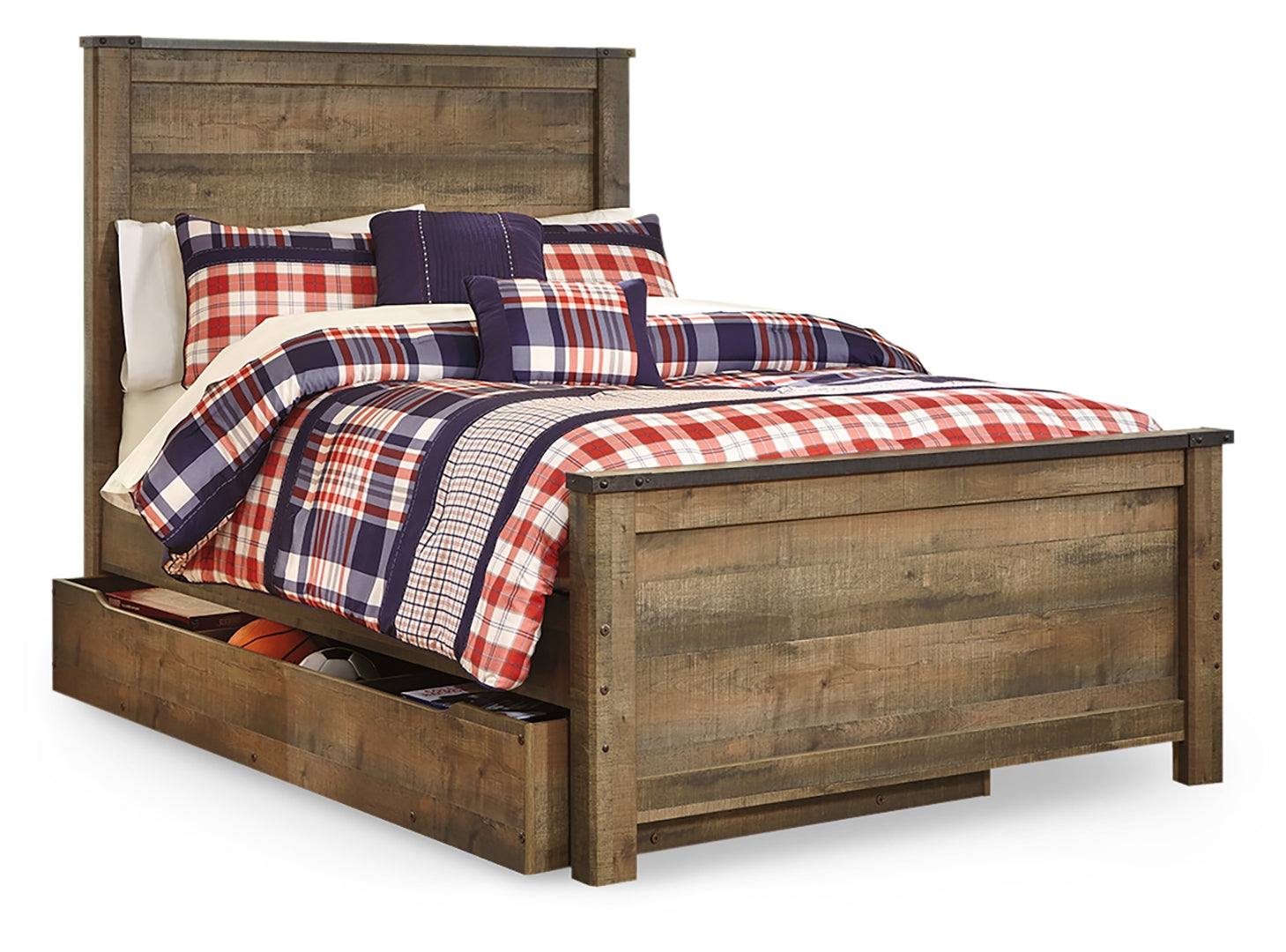 Trinell Rustic Finish Bed Full With 1 Large Storage Drawer