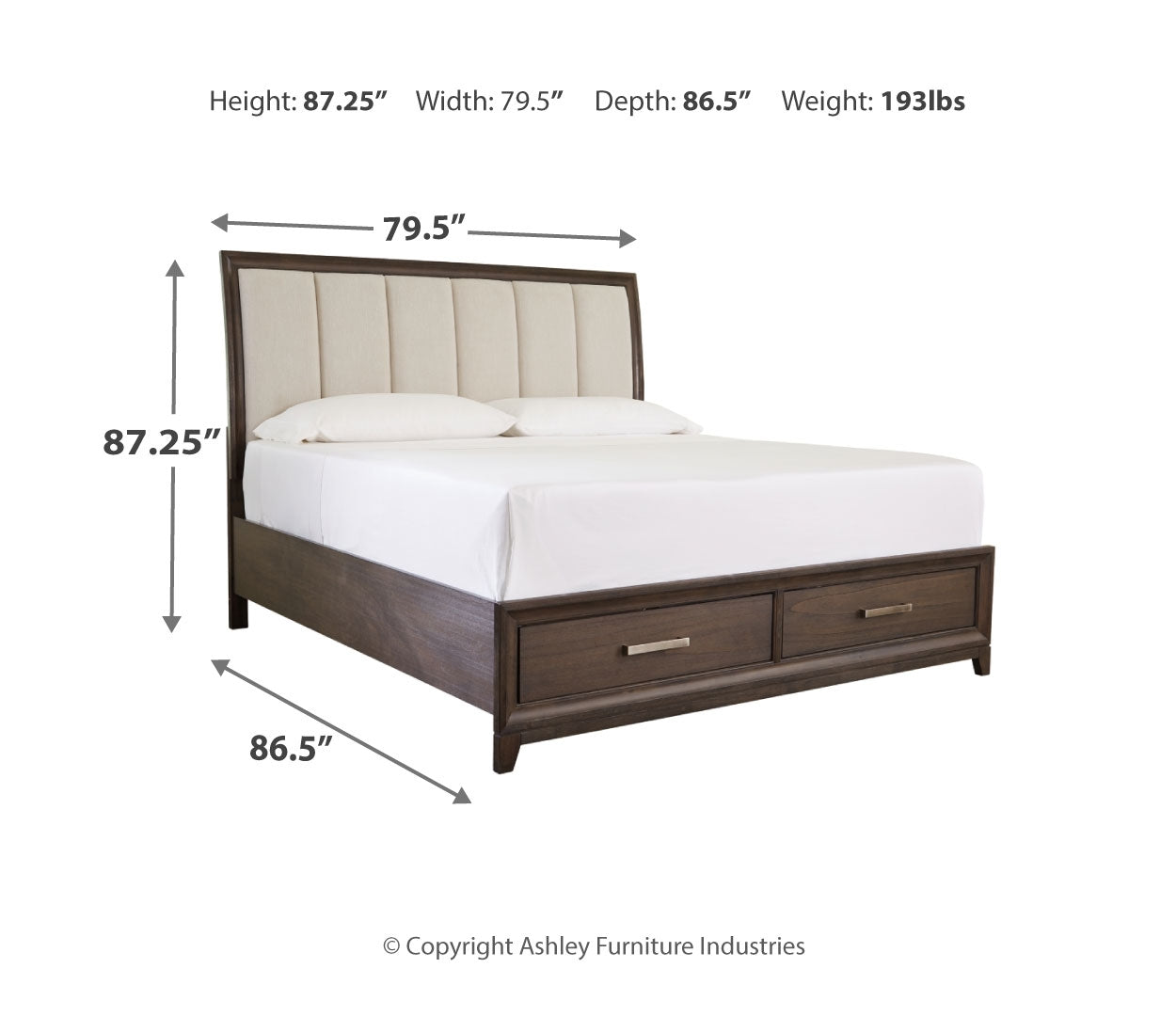 Brueban Transitional Contemporary Panel Bed with 2 Storage Drawers