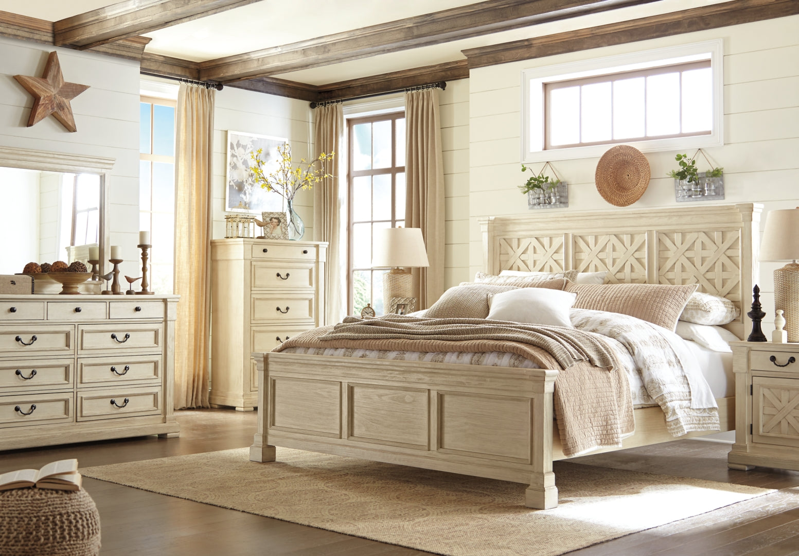 Bolanburg Textured Antique White Finish Panel Bed