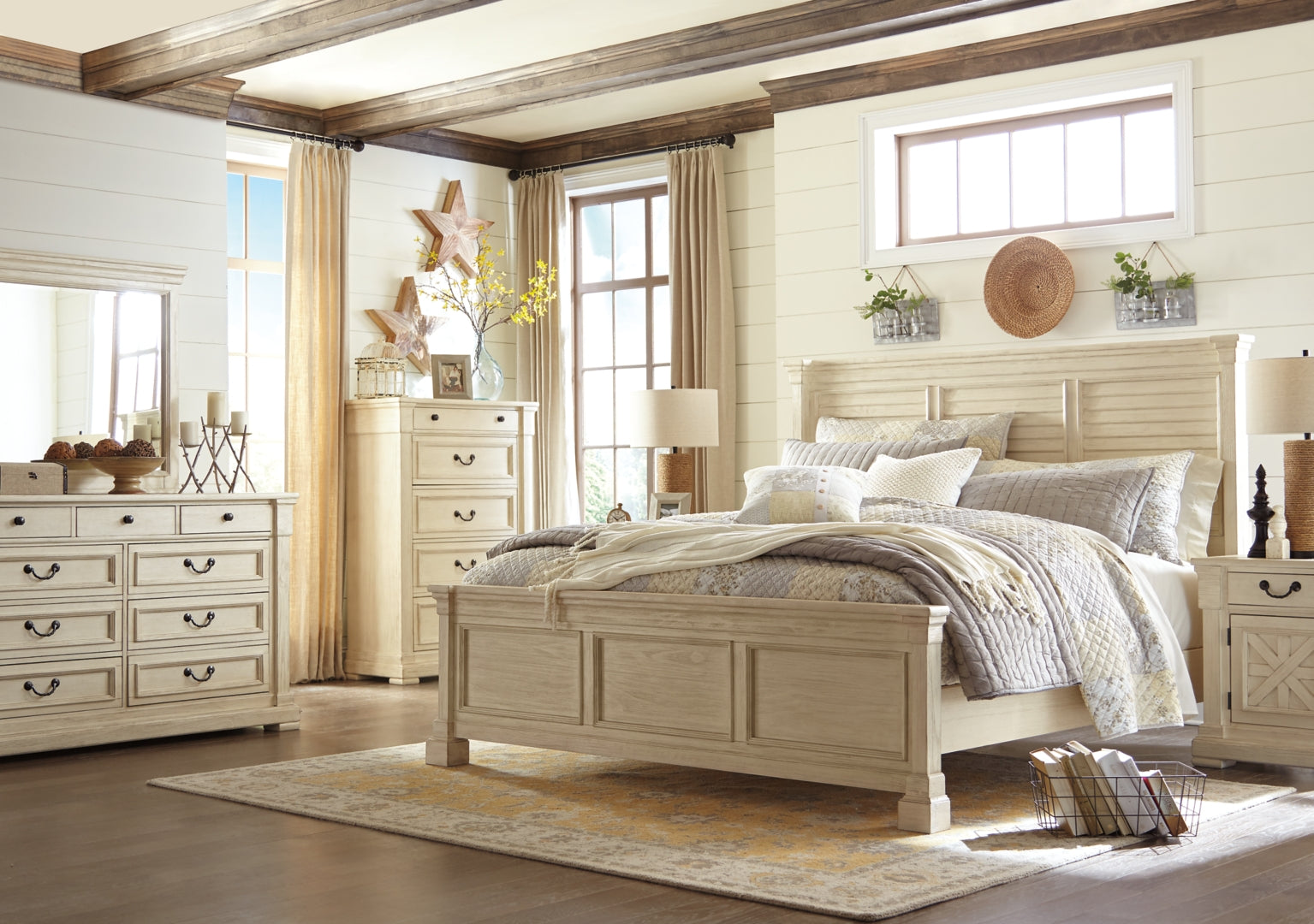 Bolanburg Textured Antique White Finish Panel Bed