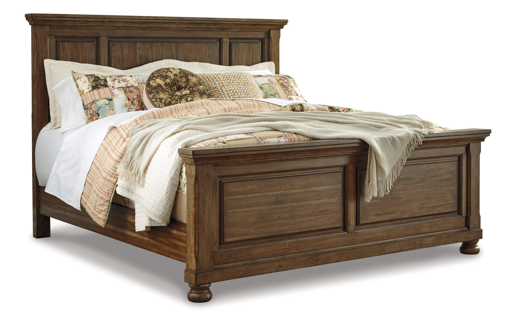 Flynnter Traditional Style Tobacco Brown Finish Bed King Without Storage