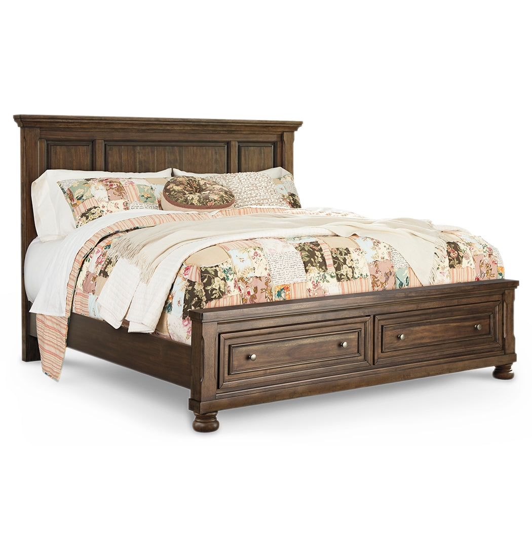 Flynnter Traditional Style Tobacco Brown Finish Bed California King with 2 Storage Drawers