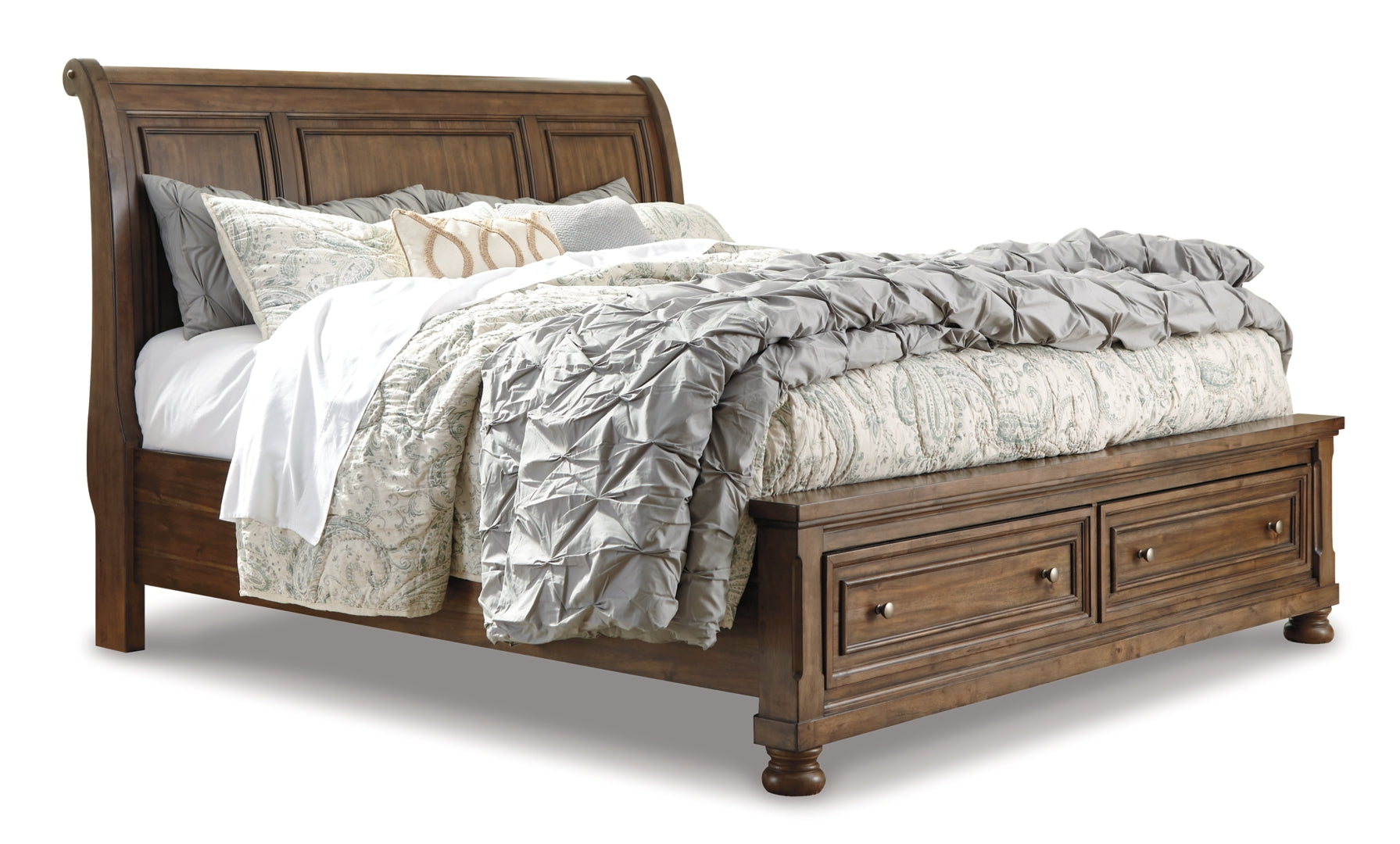 Ashley Sleigh Bed with 2 Storage Drawers Flynnter Medium Brown