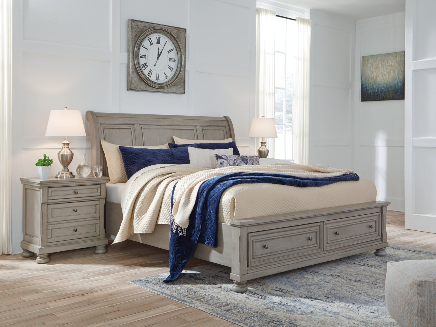 Ashley Sleigh Bed with 2 Storage Drawers