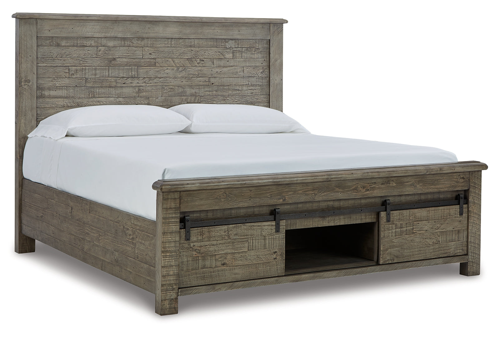 Brennagan Casual Rustic Design Light Weathered Gray Finish Bed King with Storage