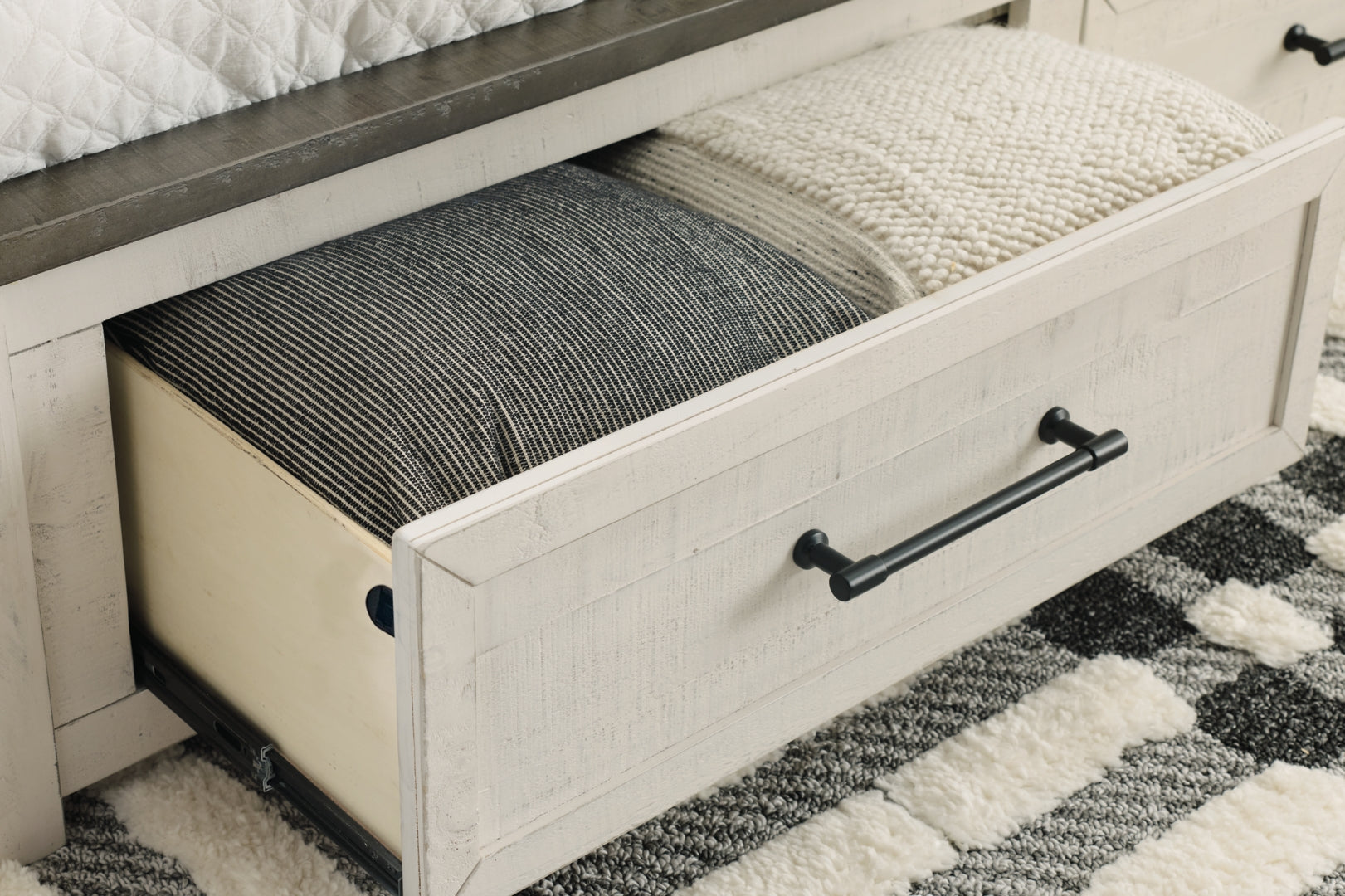 Brewgan Two-Tone Finish Vintage Panel Storage Bed