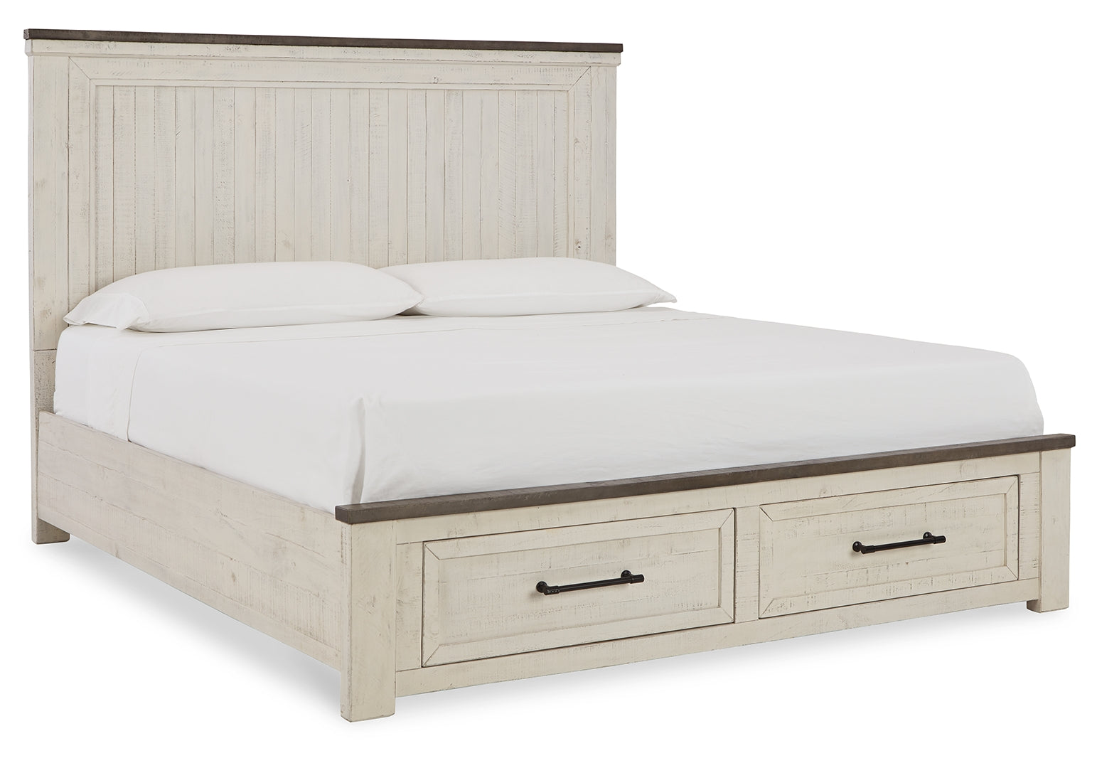 Brewgan Two-Tone Finish Vintage Panel Storage Bed Queen