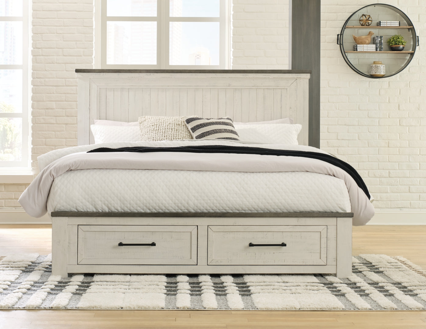 Brewgan Two-Tone Finish Vintage Panel Storage Bed