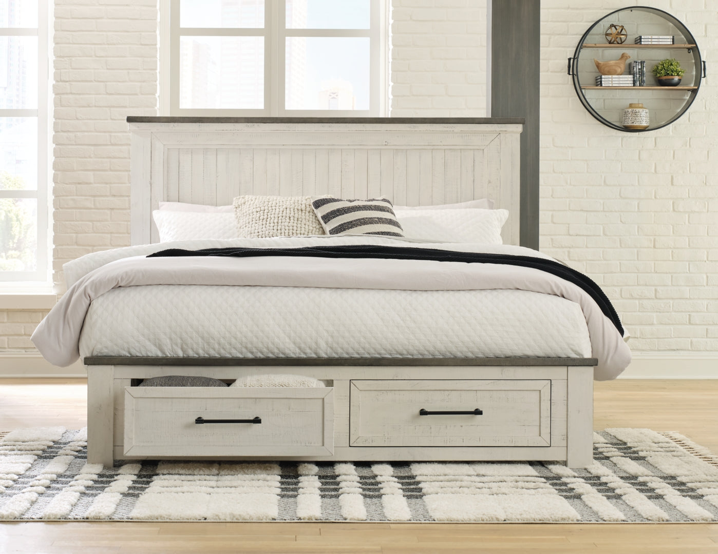 Brewgan Two-Tone Finish Vintage Panel Storage Bed