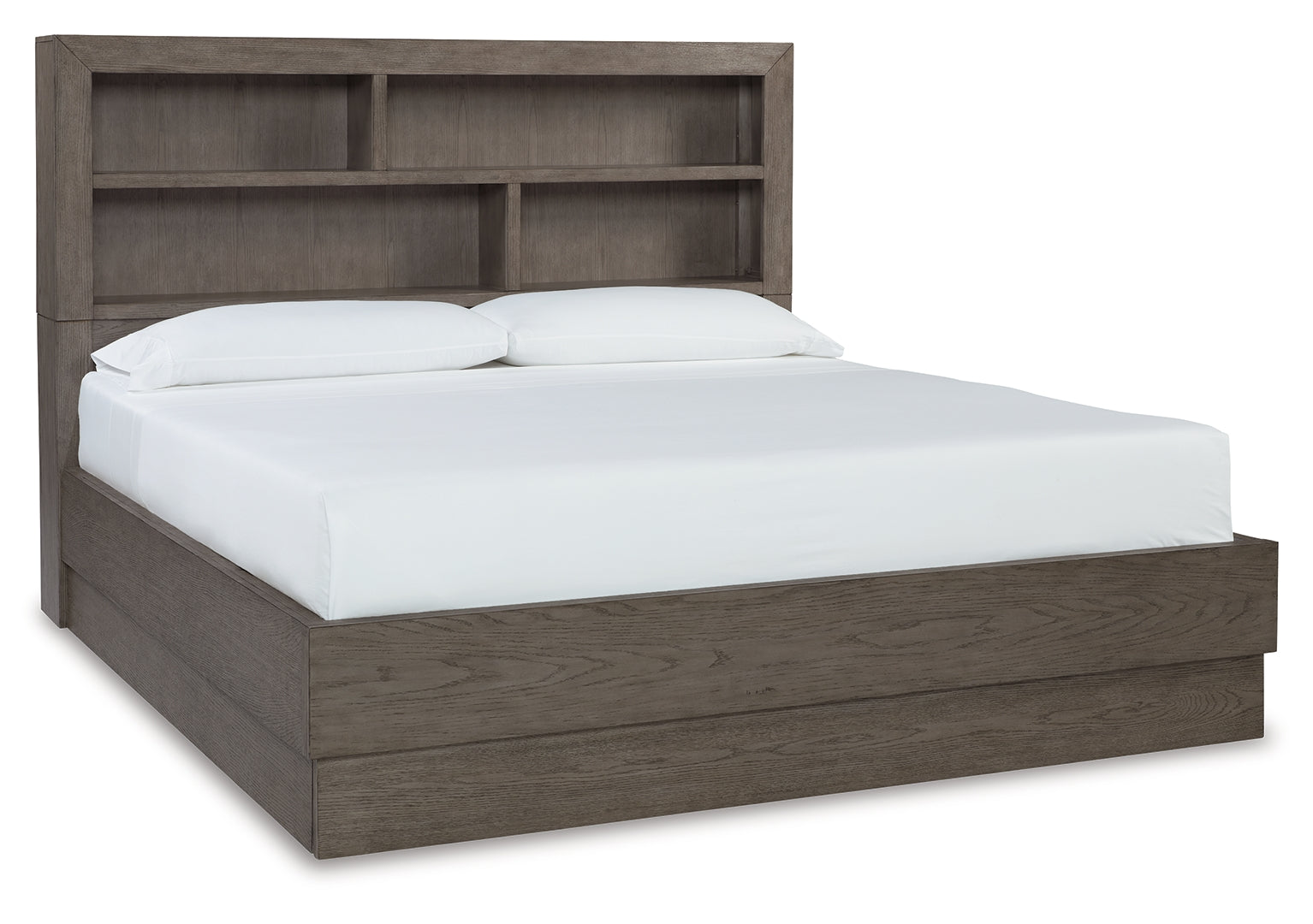 Anibecca Refined & Relaxed Bookcase & Upholstered Bed, Color:- Weathered Gray California King With Bookcase Bed