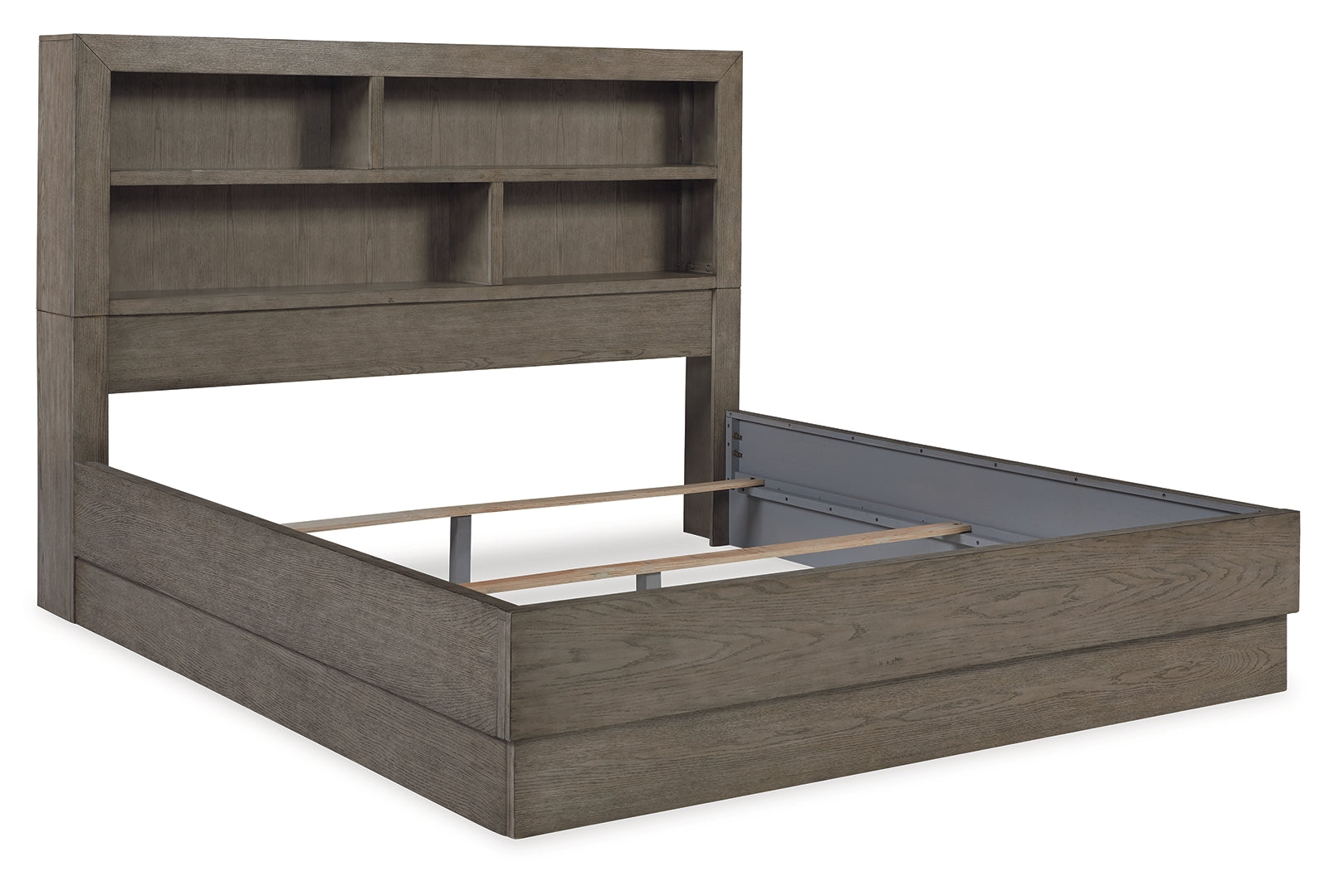 Anibecca Refined & Relaxed Bookcase & Upholstered Bed, Color:- Weathered Gray