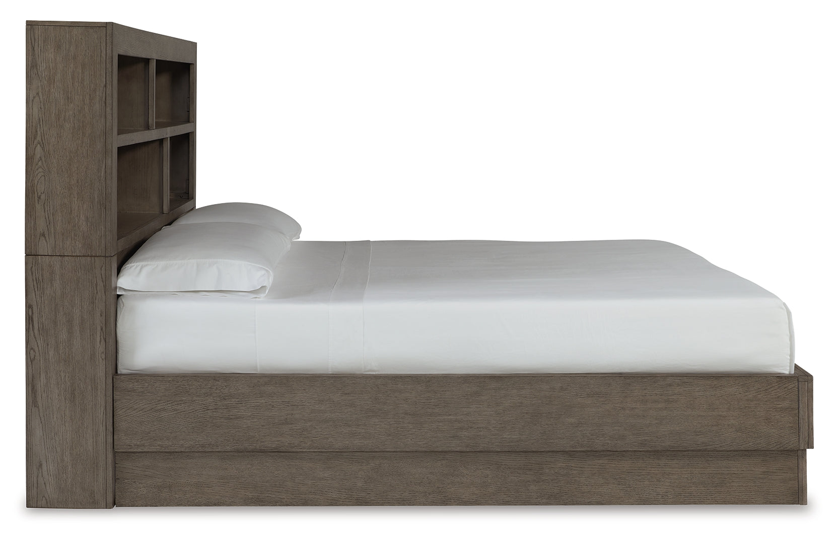 Anibecca Refined & Relaxed Bookcase & Upholstered Bed, Color:- Weathered Gray