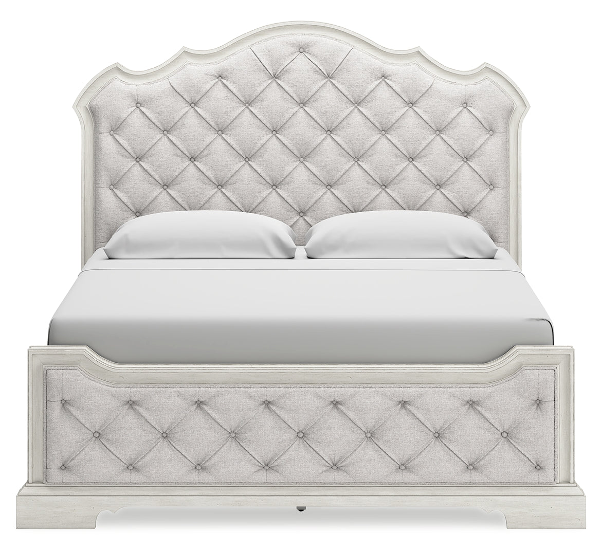 Arlendyne Antiqued White Painted Finish Upholstered Bed