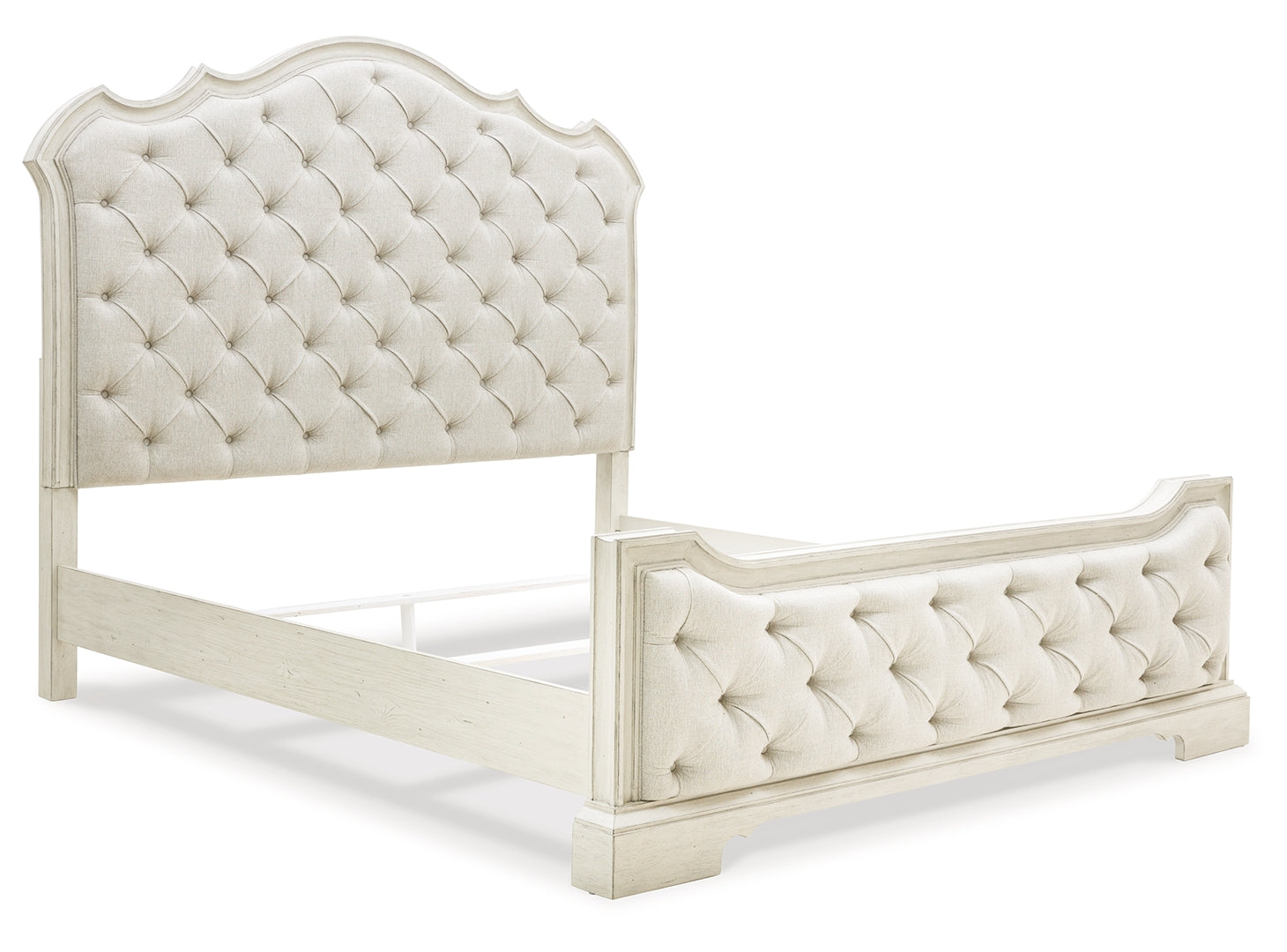 Arlendyne Antiqued White Painted Finish Upholstered Bed King