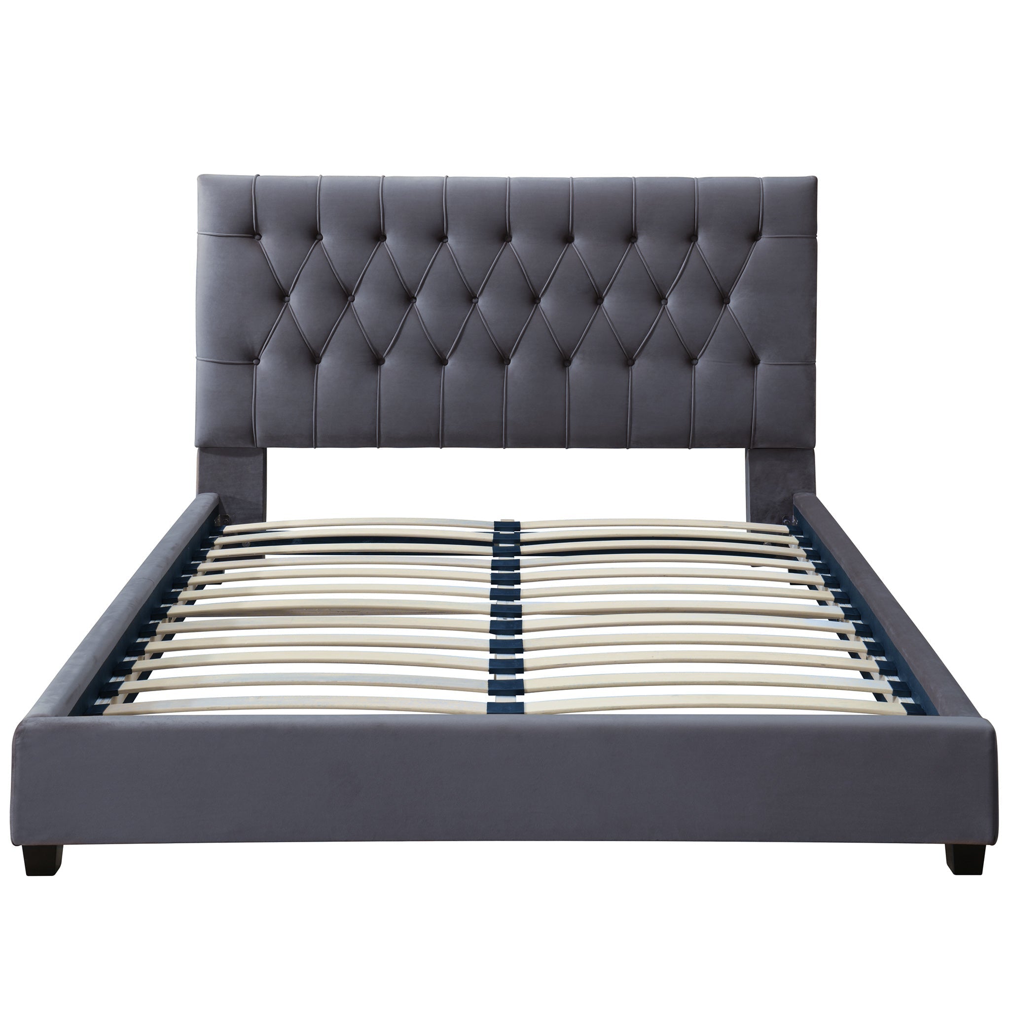 Eldridge Mid Century Modern Platform Bed King Gray Velvet