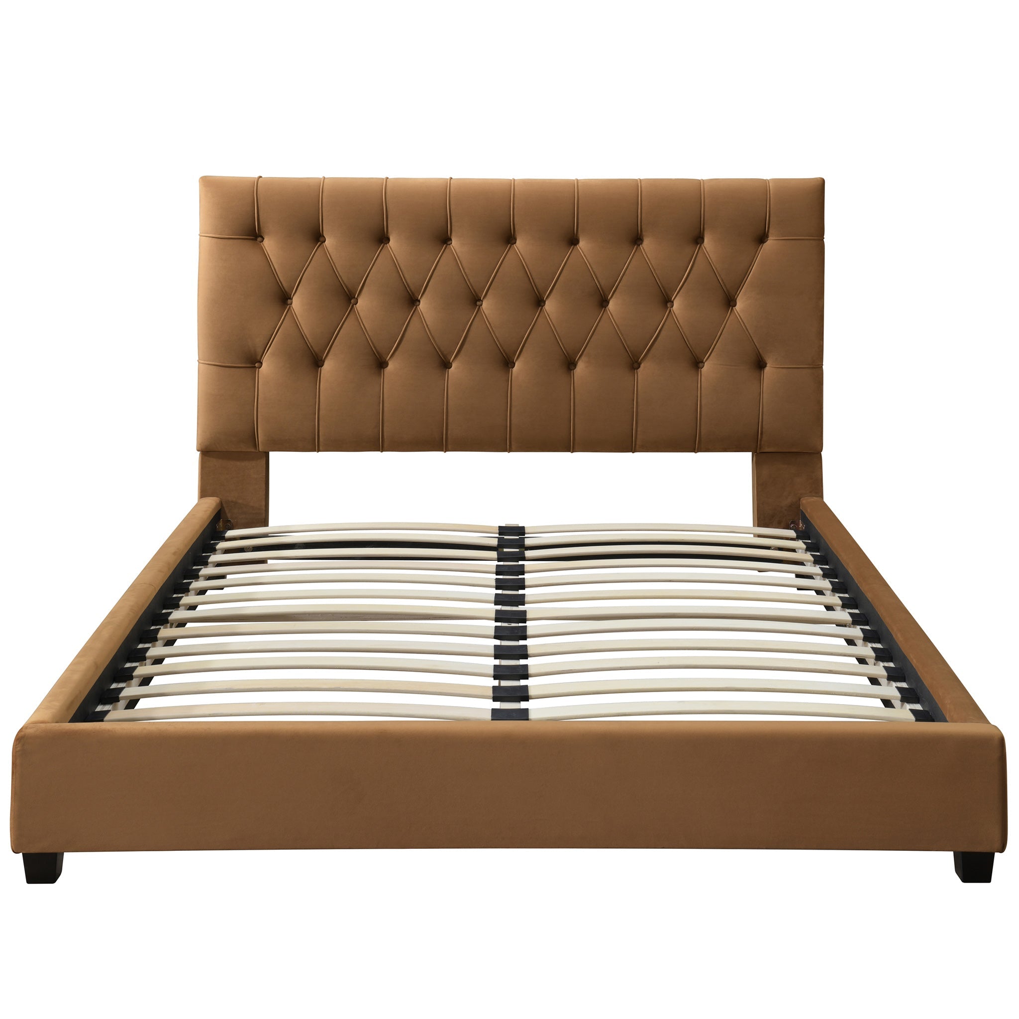 Eldridge Mid Century Modern Platform Bed King Cognac Velvet