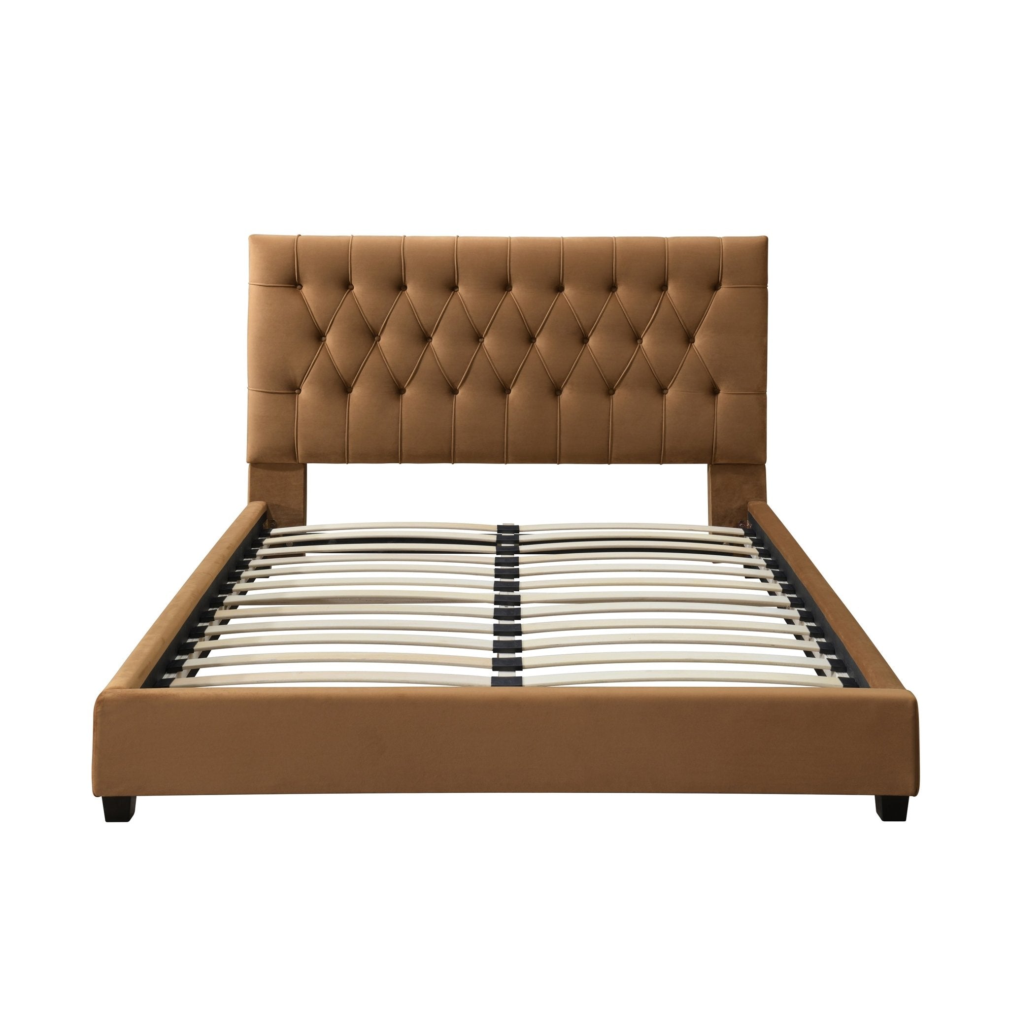 Eldridge Mid Century Modern Platform Bed Queen Cognac Velvet