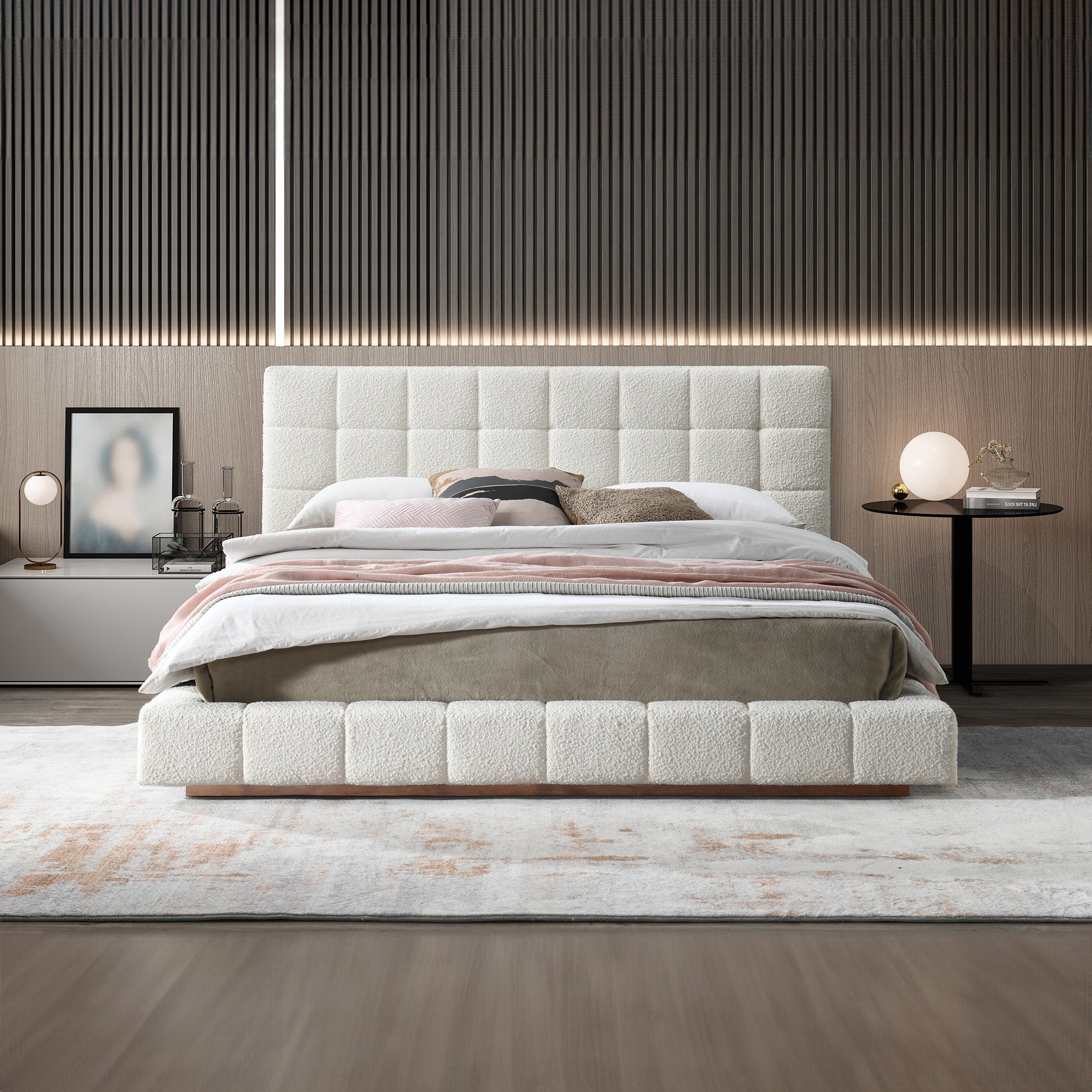 Hughes Platform Bed Ivory Boucle