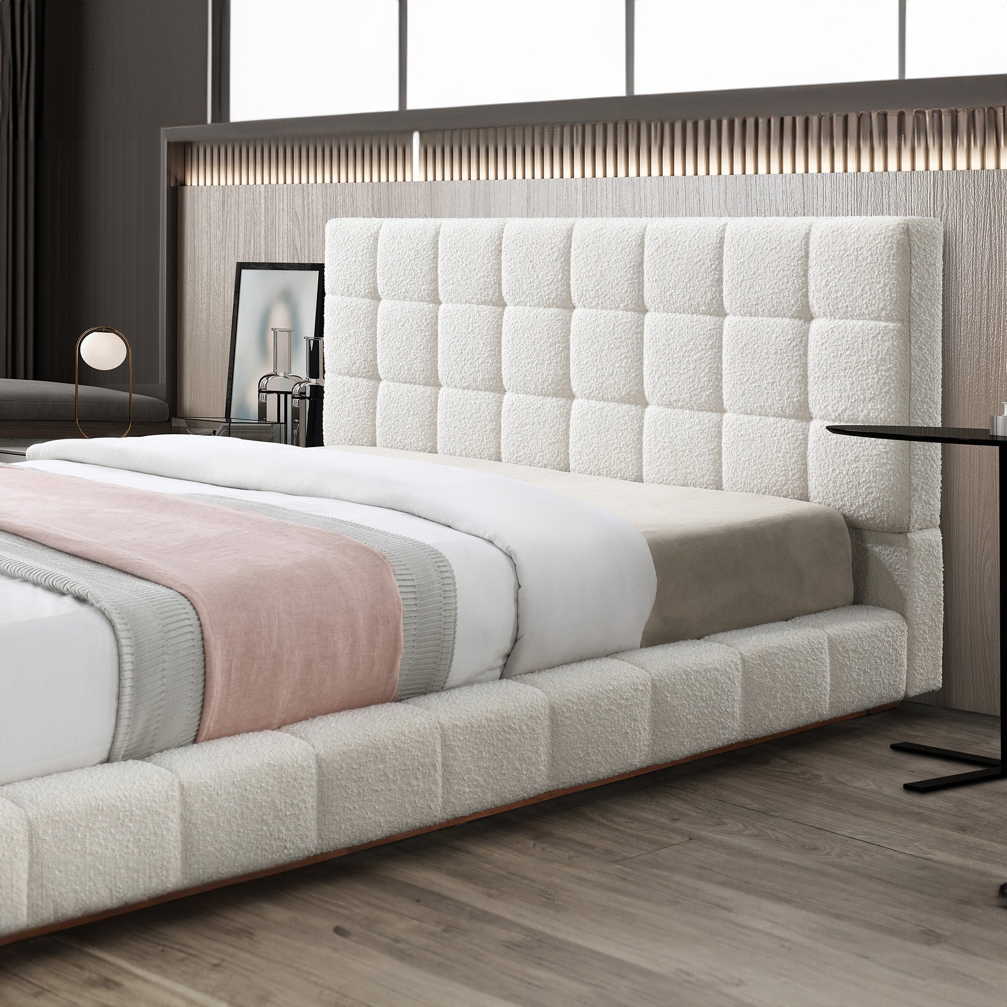 Hughes Platform Bed Ivory Boucle