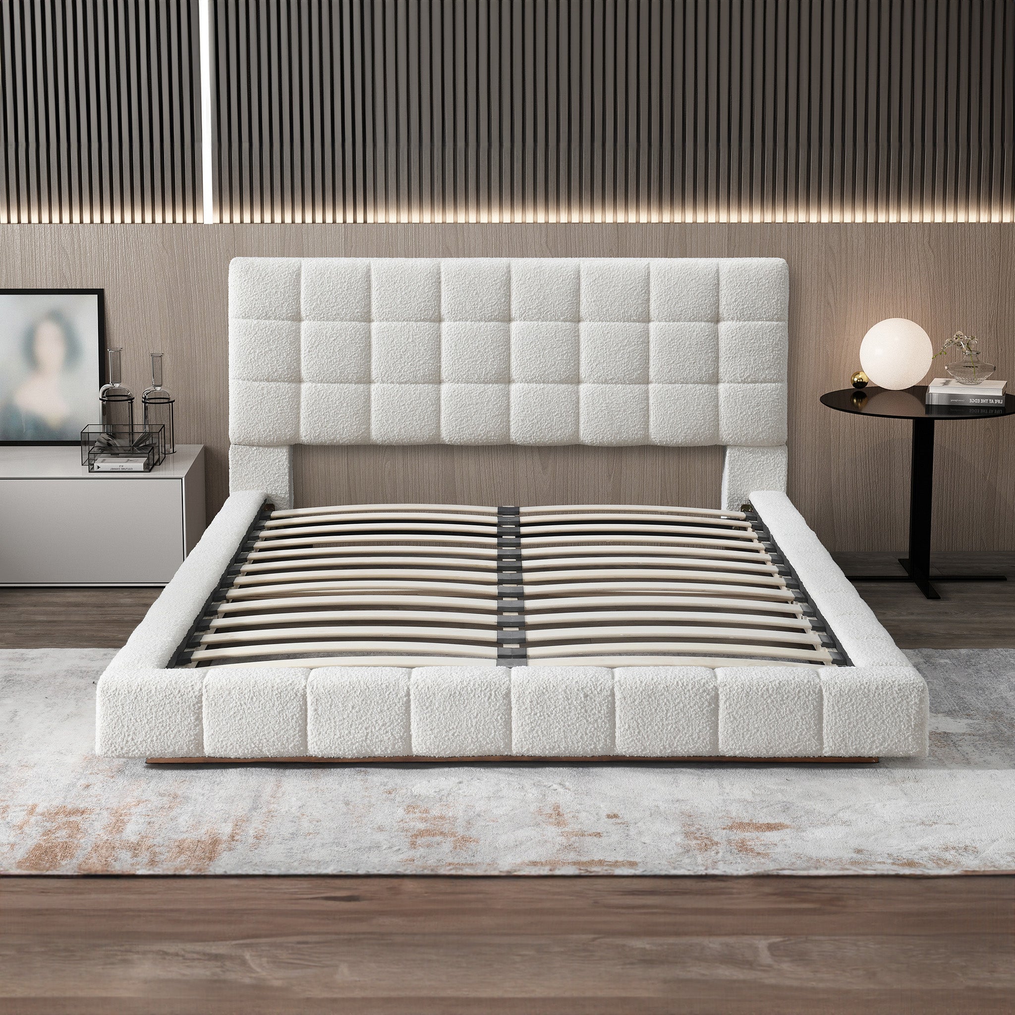 Hughes Platform Bed Ivory Boucle