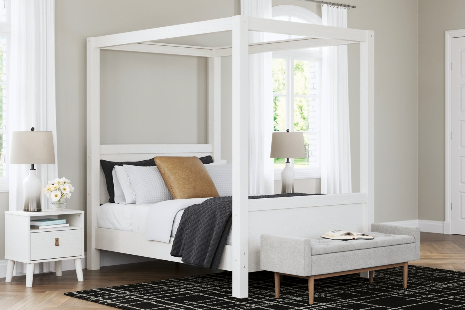 Aprilyn Canopy, Bookcase, Panel & Platform Bed