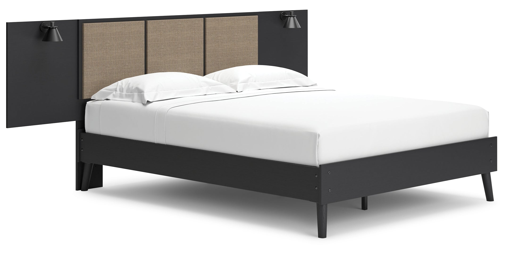 Charlang Mid-Century Panel Platform Bed Queen With 2 Extensions