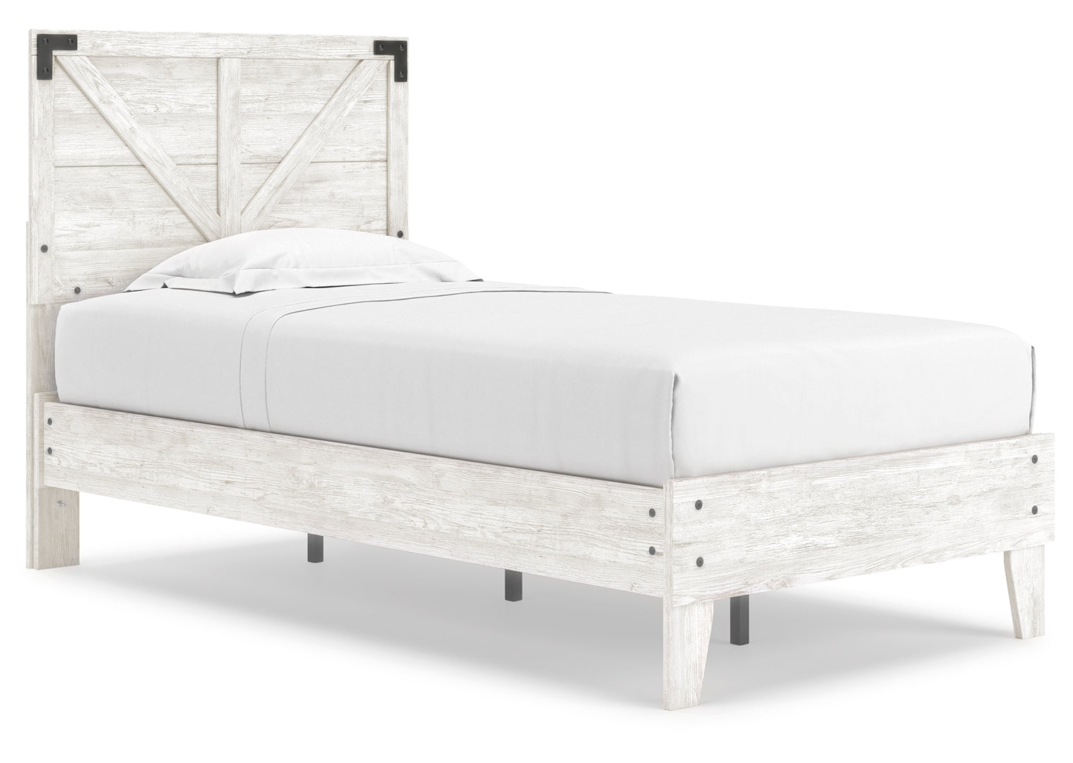 Shawburn Whitewash Distressed Finish Chic Look Bed Twin White Dark Charcoal Gray Crossbuck Panel Platform