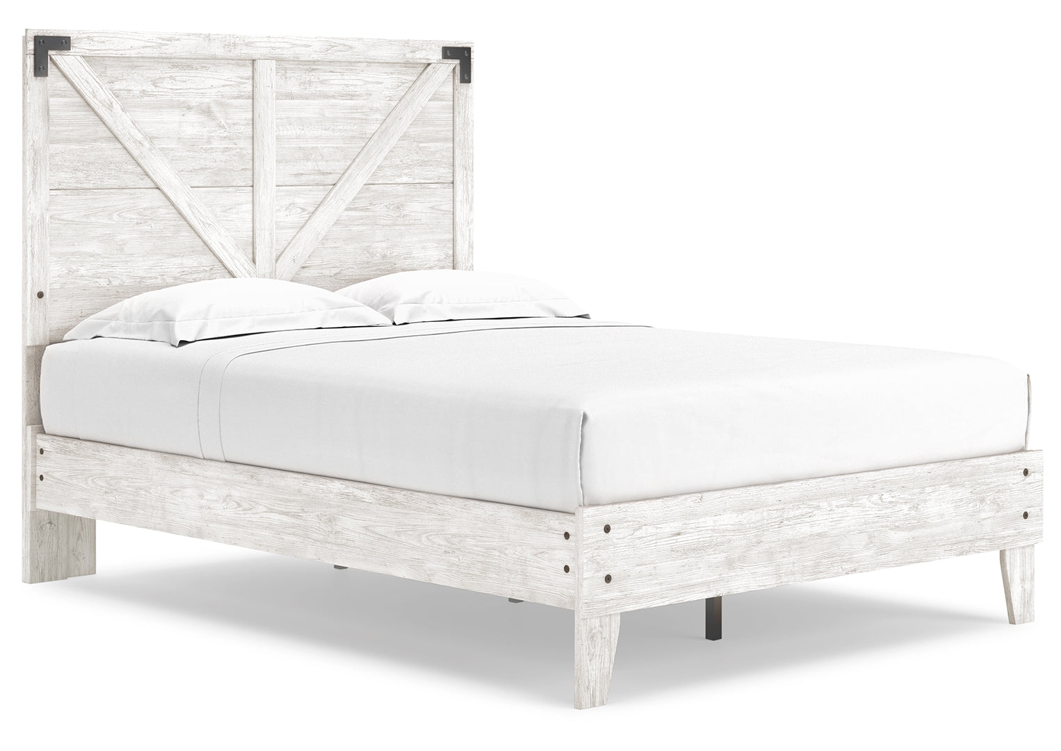 Shawburn Whitewash Distressed Finish Chic Look Bed Full White Dark Charcoal Gray Crossbuck Panel Platform