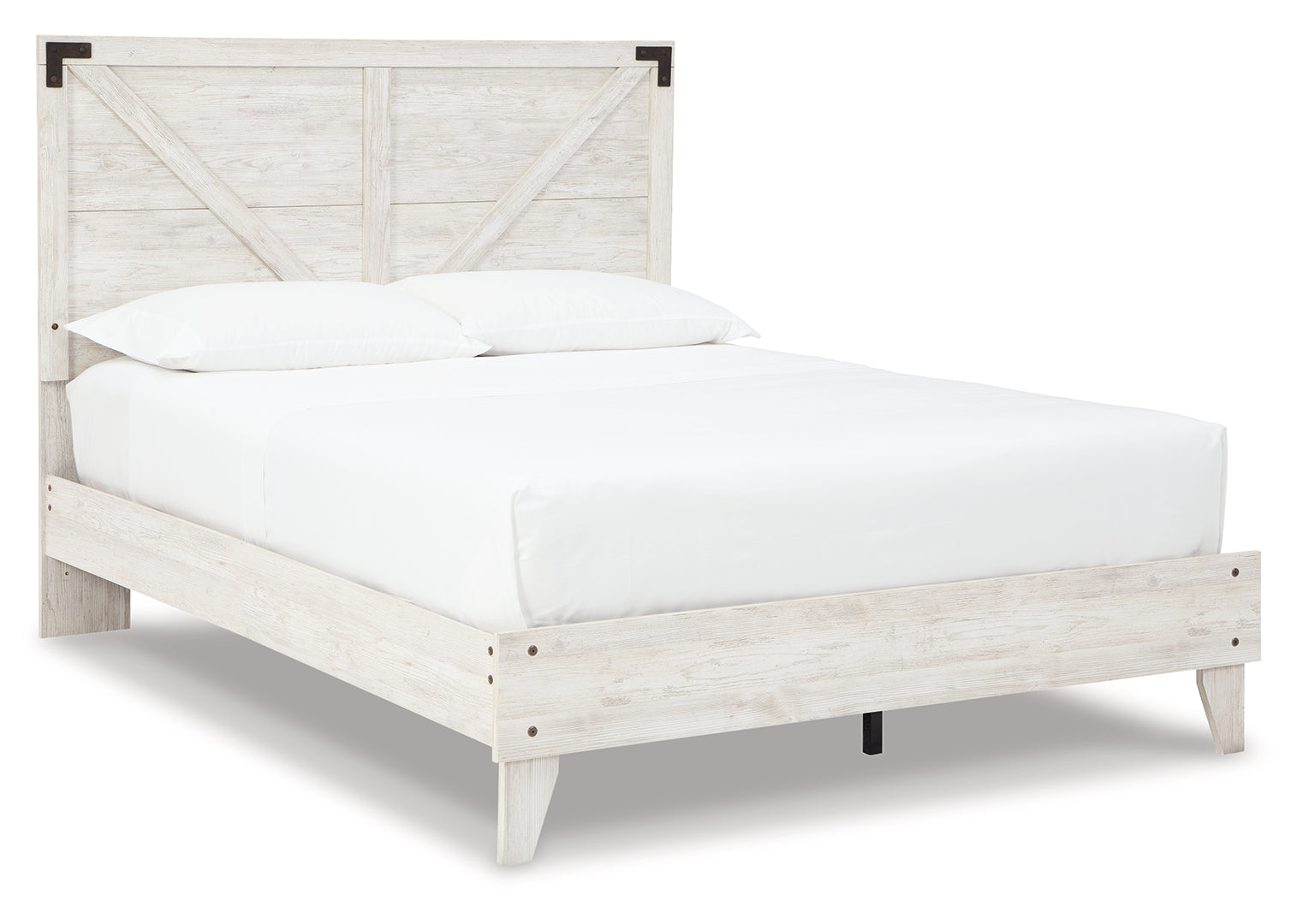 Shawburn Whitewash Distressed Finish Chic Look Bed Queen White Dark Charcoal Gray Crossbuck Panel Platform