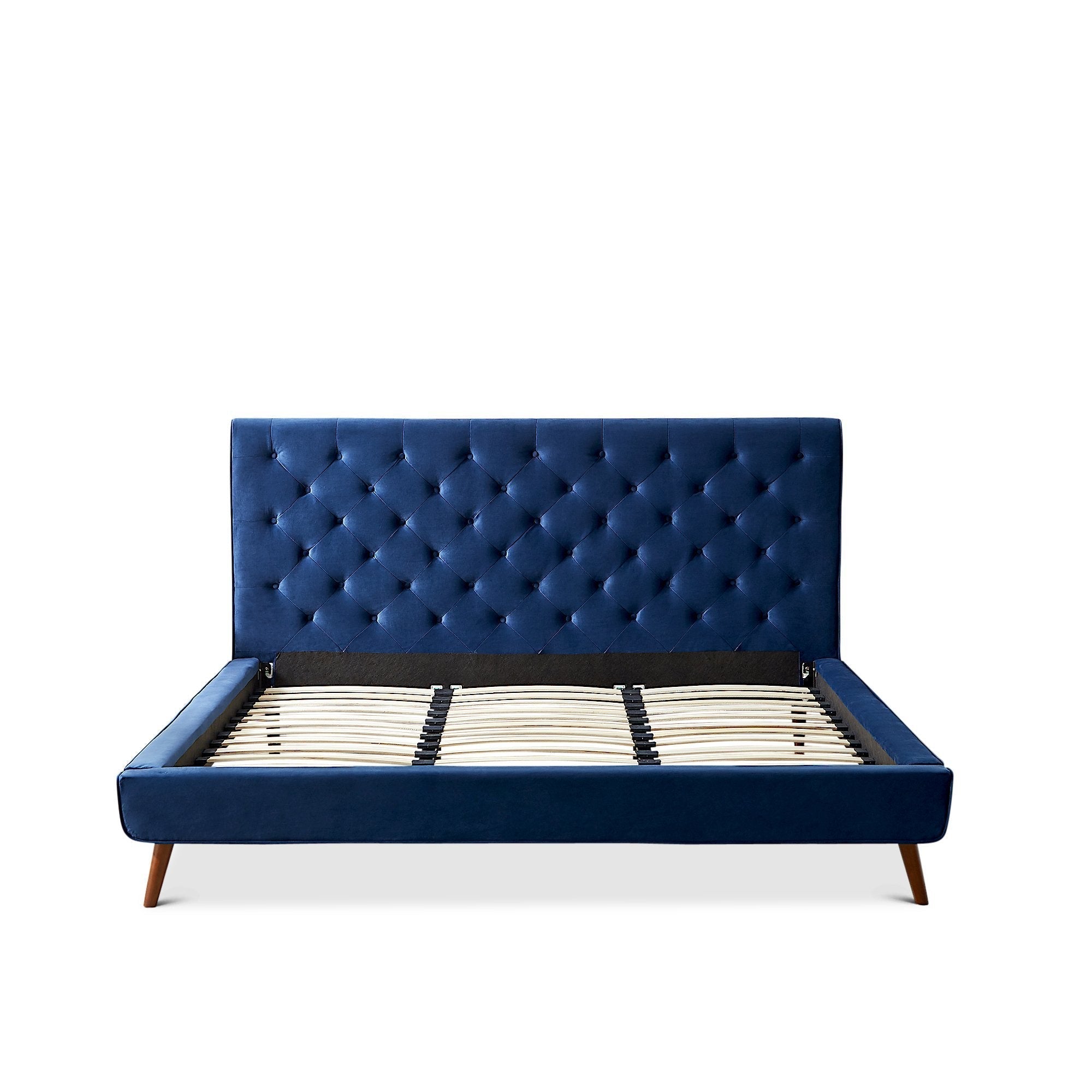 Ashley Mid Century Modern Furniture Upholstered Platform Bed King Navy Blue Velvet