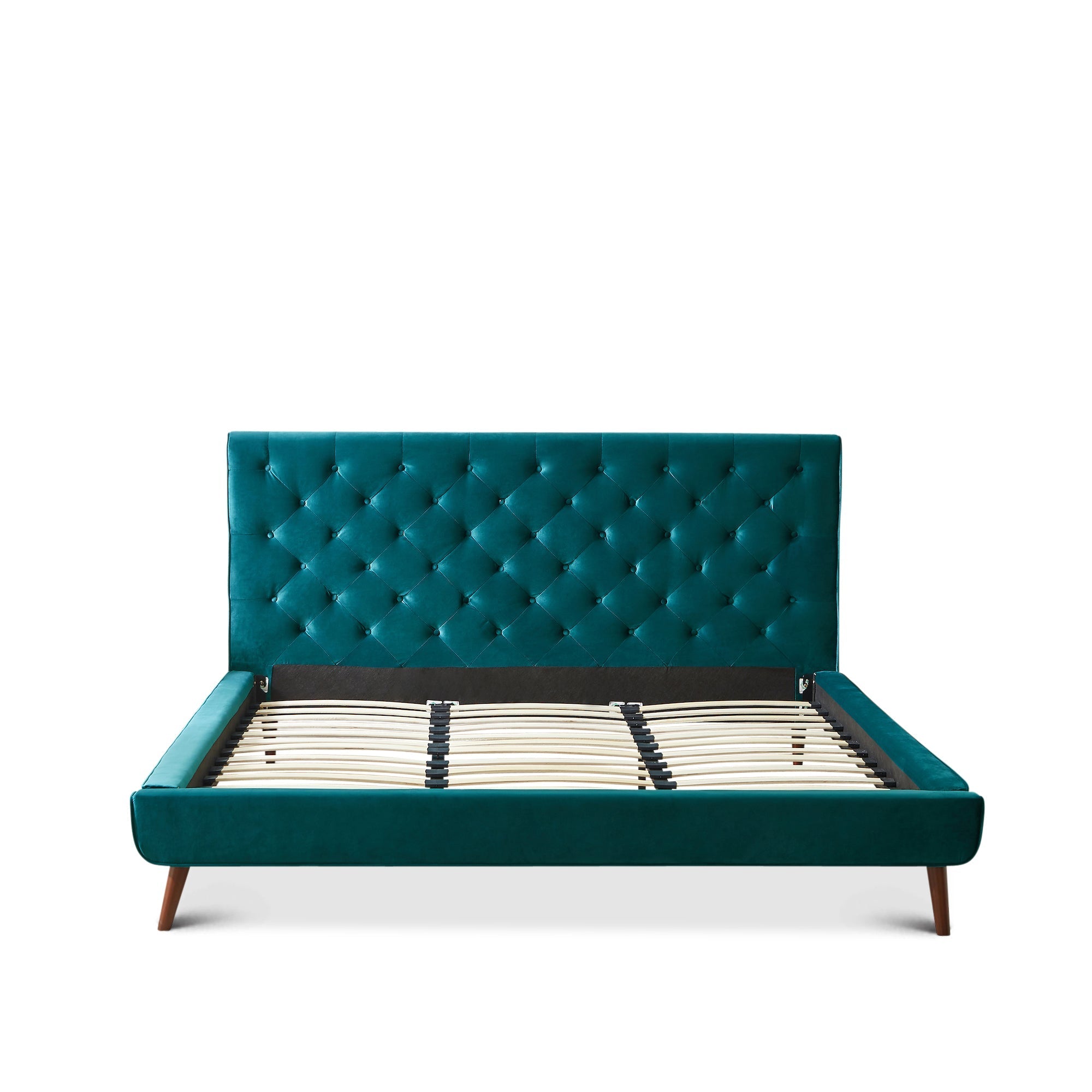 Ashley Mid Century Modern Furniture Upholstered Platform Bed King Turquoise Velvet