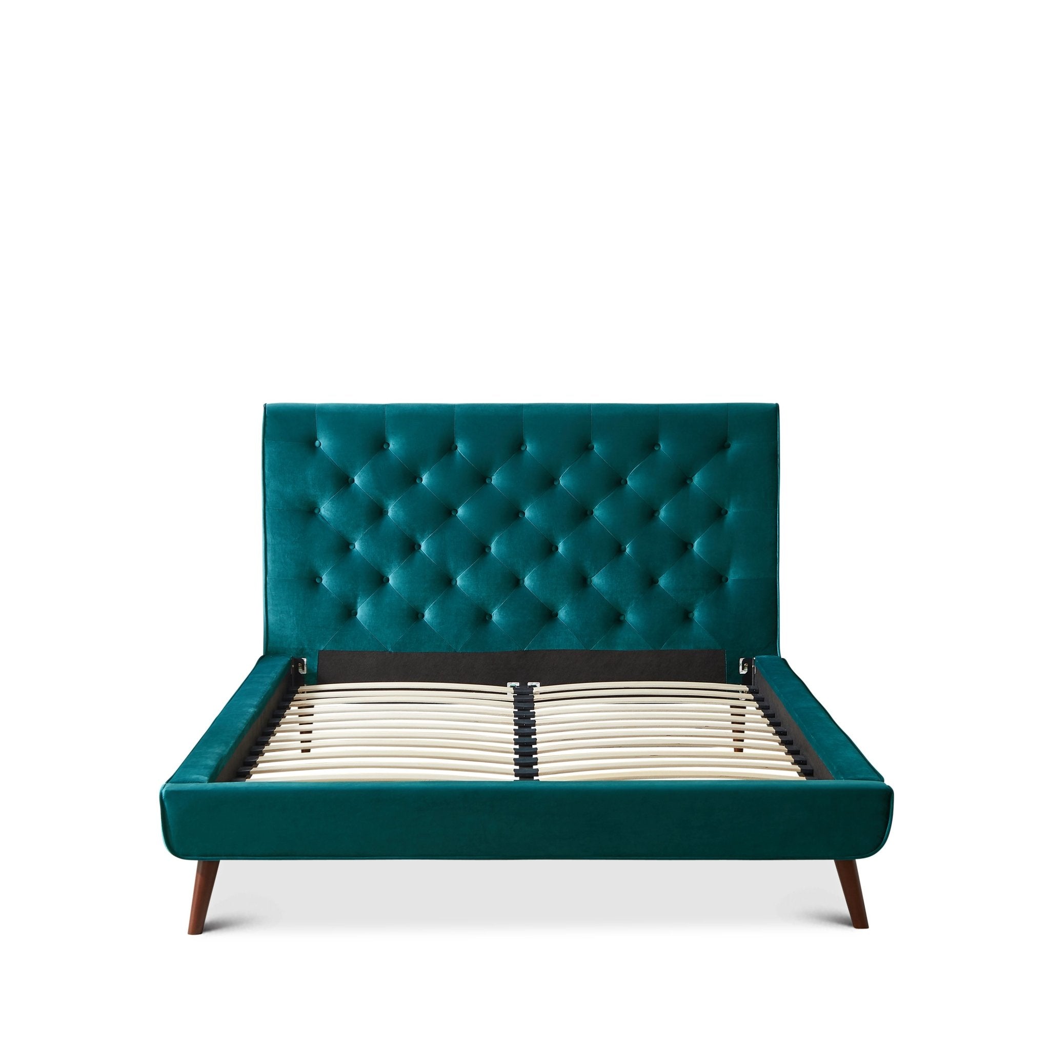 Ashley Mid Century Modern Furniture Upholstered Platform Bed Queen Turquoise Velvet