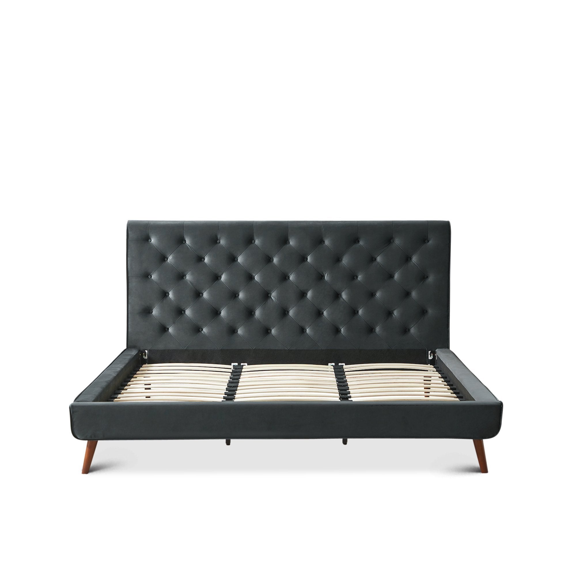 Ashley Mid Century Modern Furniture Upholstered Platform Bed King Dark Gray Velvet