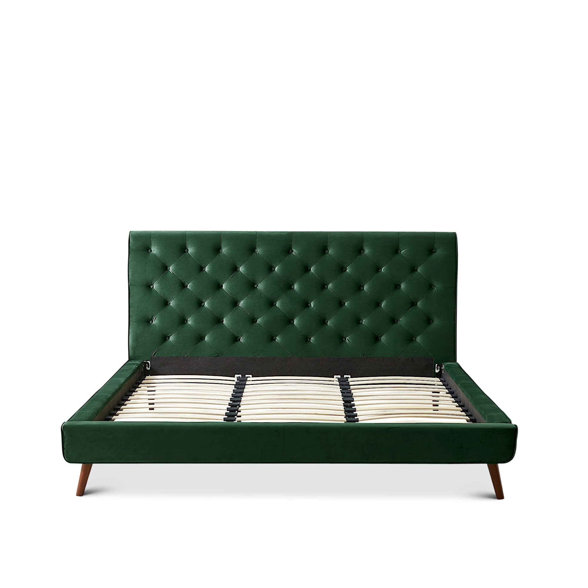 Ashley Mid Century Modern Furniture Upholstered Platform Bed King Emerald Green Velvet