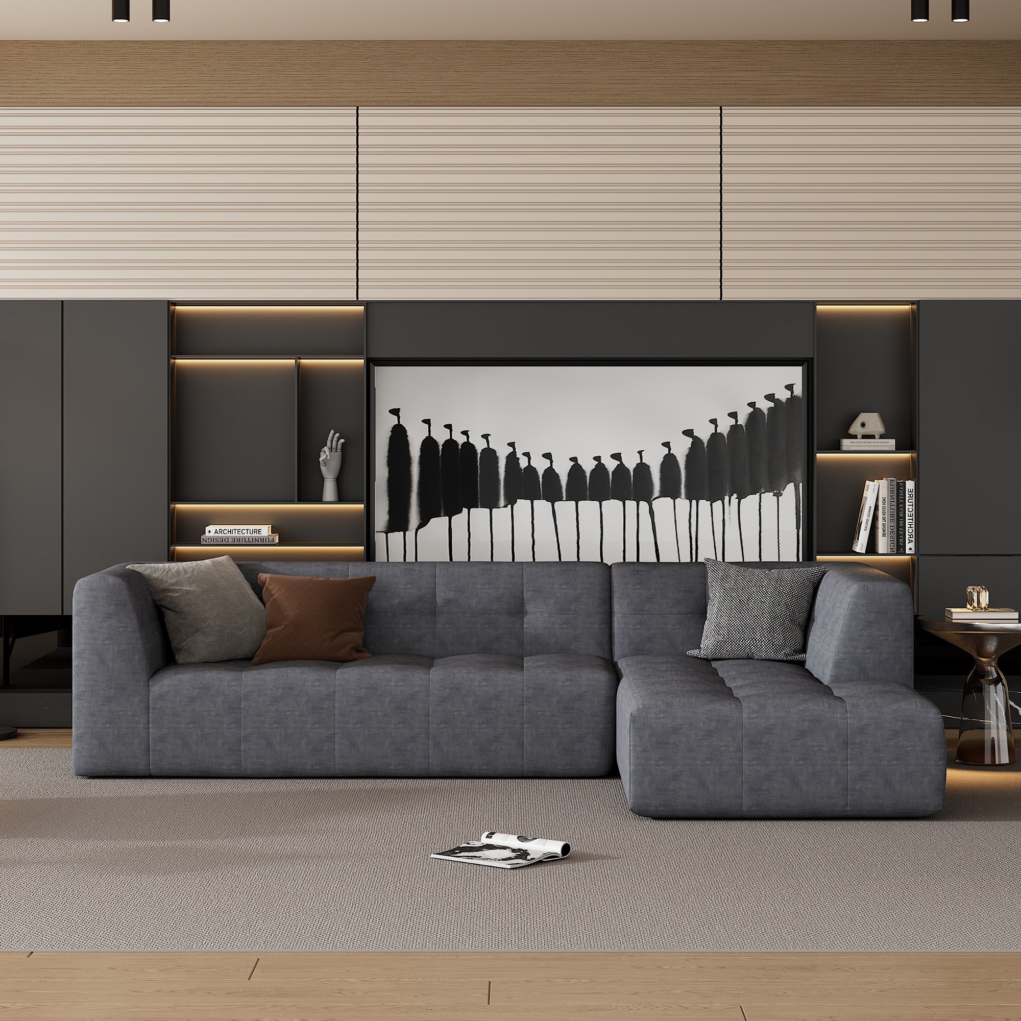 110.2*72.8" Modular Modular Combination Living Room Sofa Set, Modern Minimalist Sofa, Living Room Upholstered Sofa Bed, Bedroom, 3pcs Computer Free Combination, L-Shaped,Dark Grey