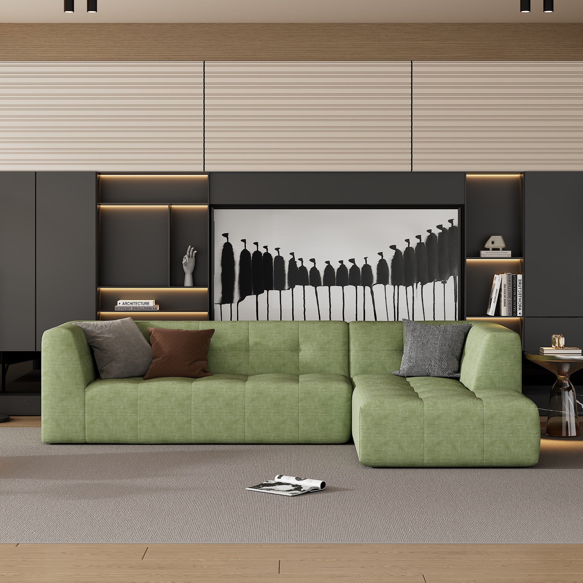 110.2*72.8" Modular Modular Combination Living Room Sofa Set, Modern Minimalist Sofa, Living Room Upholstered Sofa Bed, Bedroom, 2pcs Computer Free Combination, L-Shaped,Green